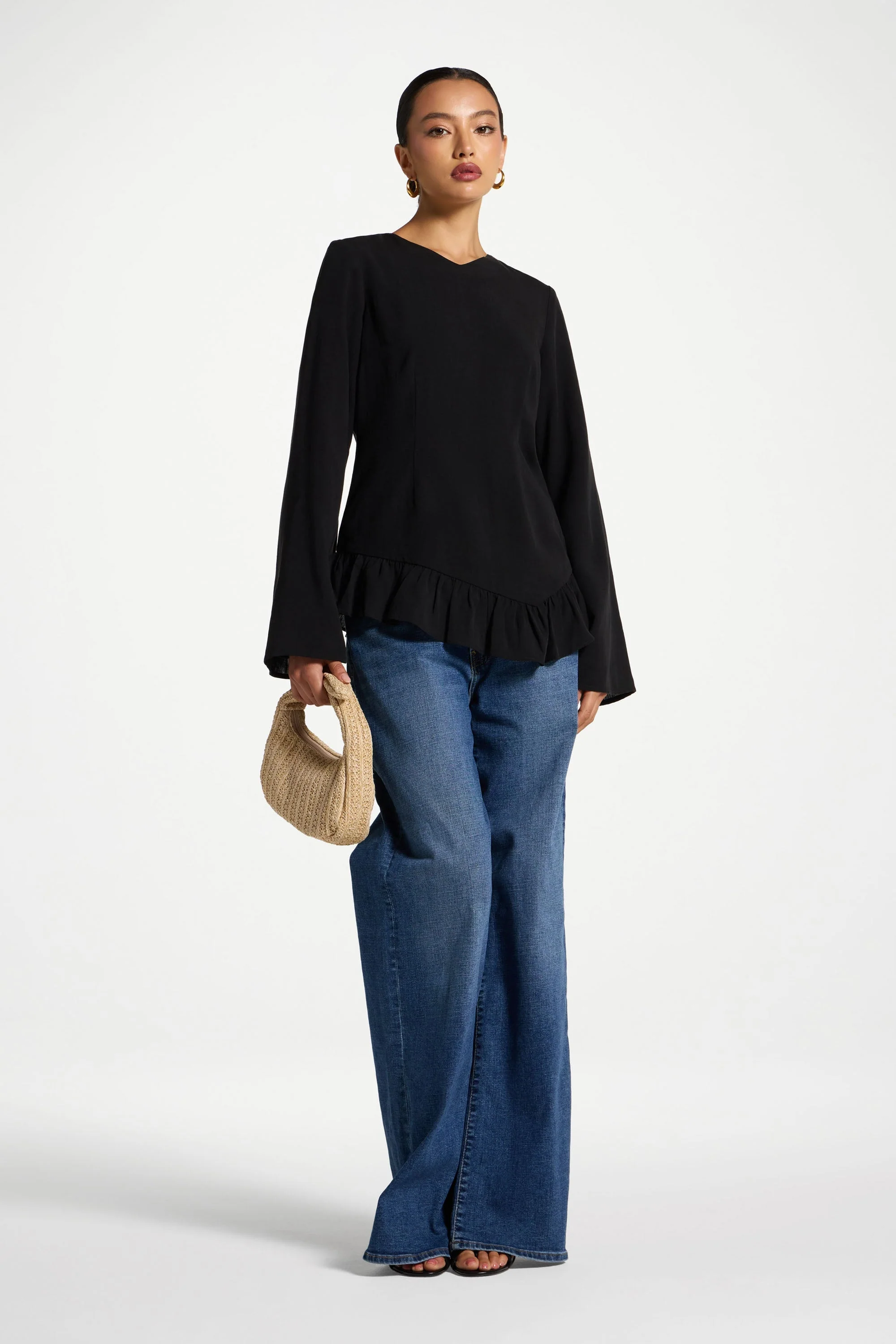 Tencel Ruffle Top - Black - Image 4