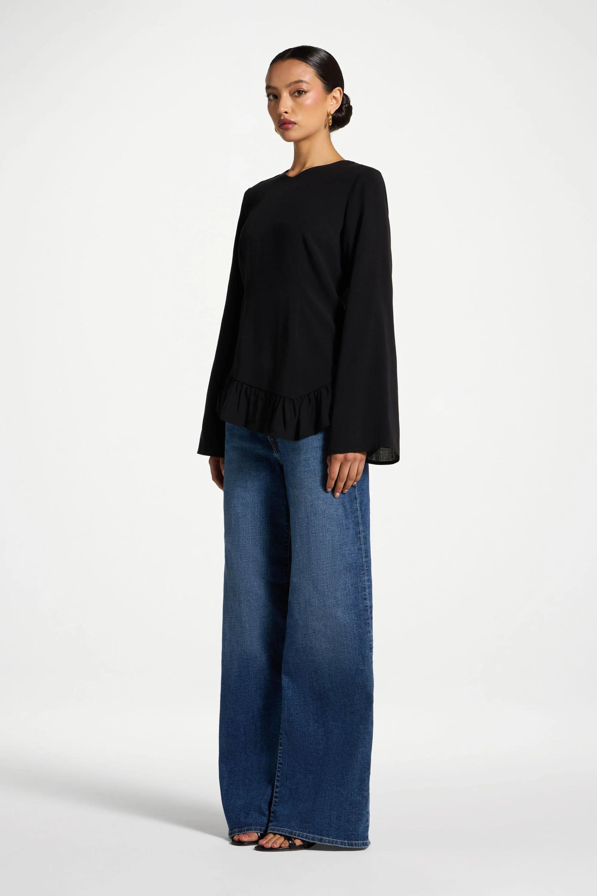 Tencel Ruffle Top - Black - Image 5