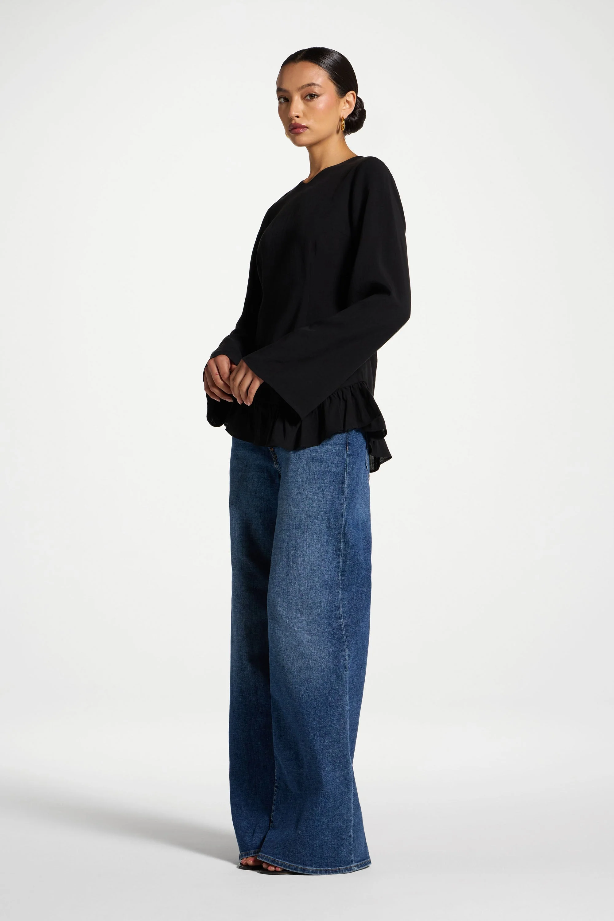 Tencel Ruffle Top - Black - Image 6