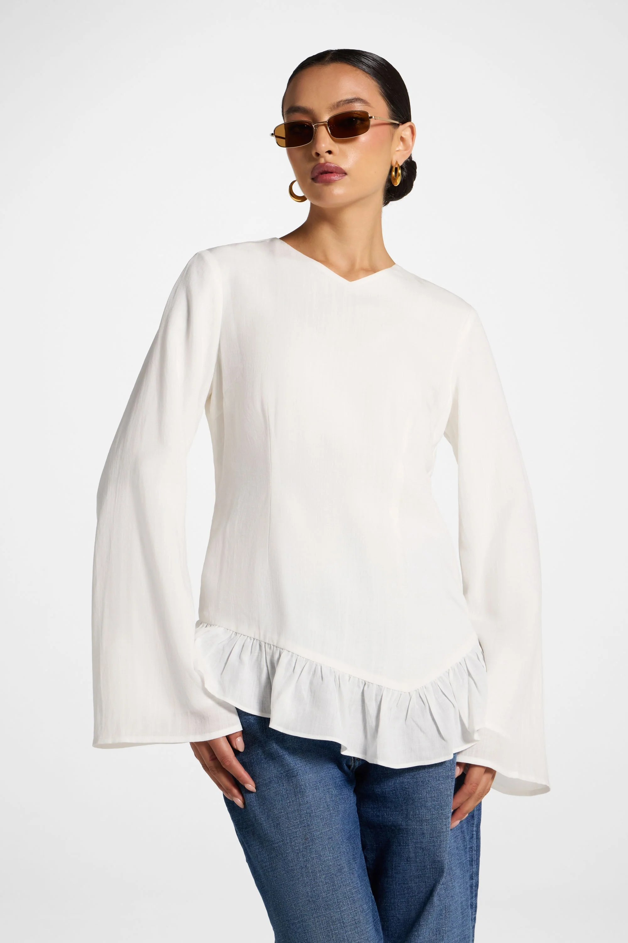 Tencel Ruffle Top - White - Image 2