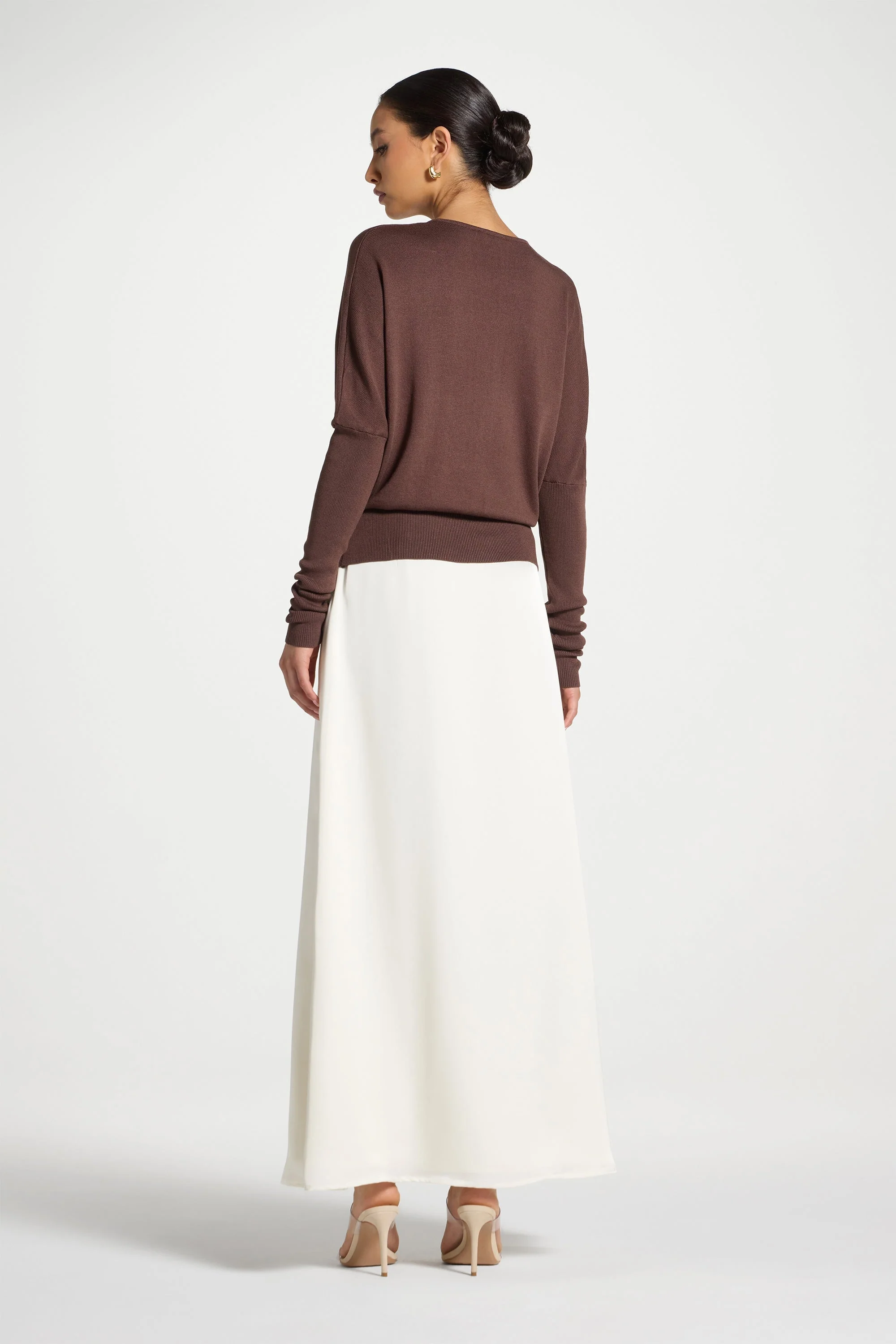 Tencel Silk A-Line Maxi Skirt - Ivory - Image 3