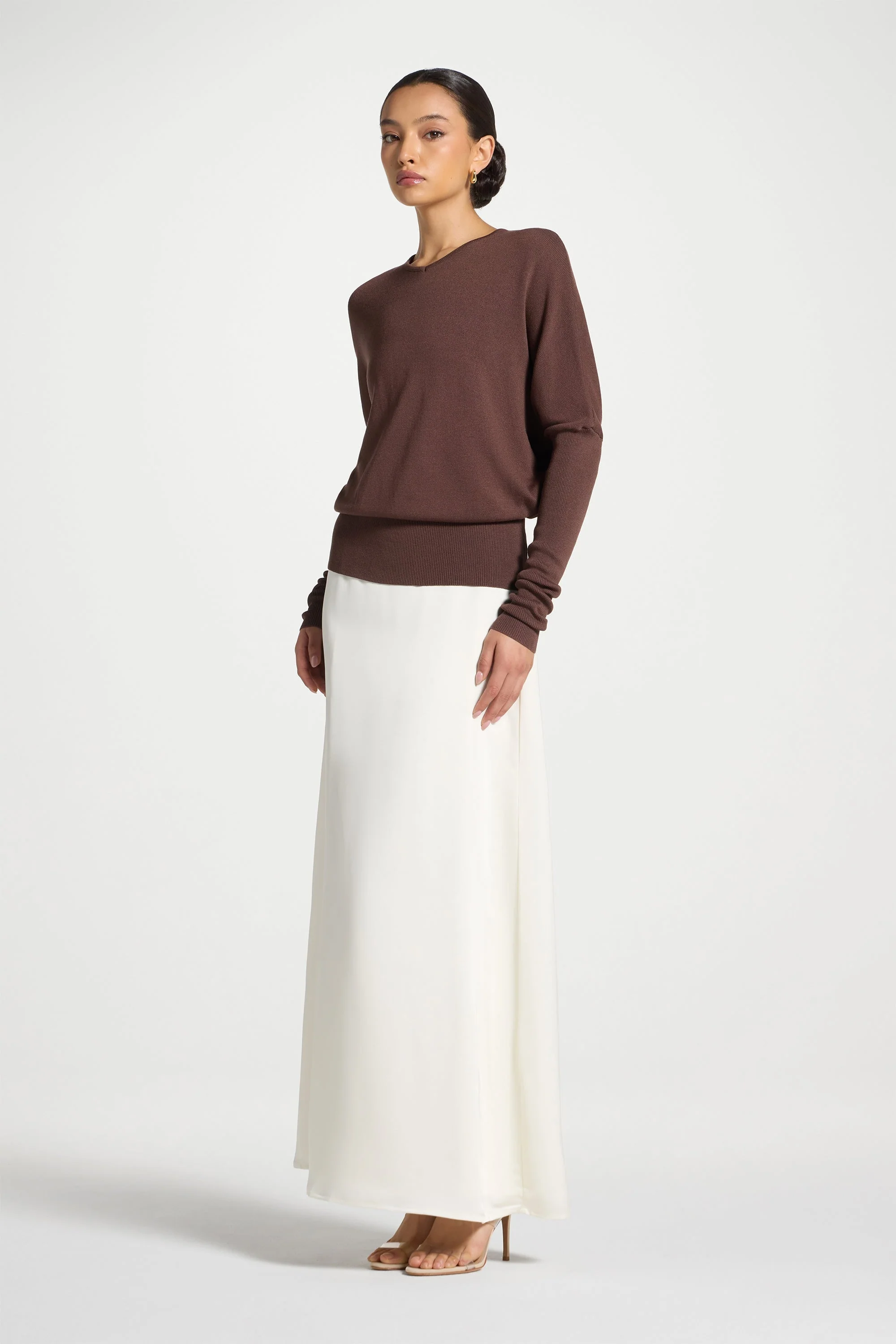 Tencel Silk A-Line Maxi Skirt - Ivory - Image 4