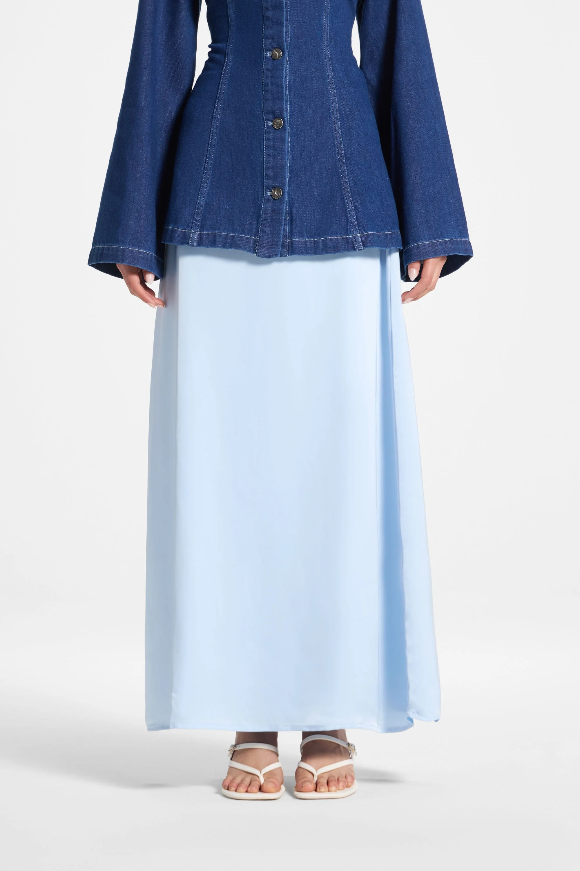 Tencel Silk A-Line Maxi Skirt - Pastel Blue - Image 2