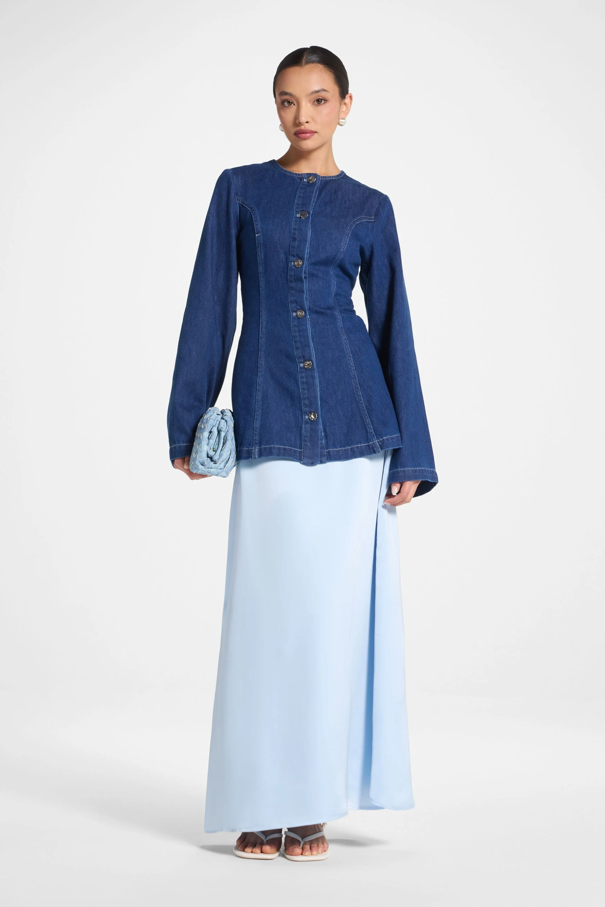 Tencel Silk A-Line Maxi Skirt - Pastel Blue - Image 4