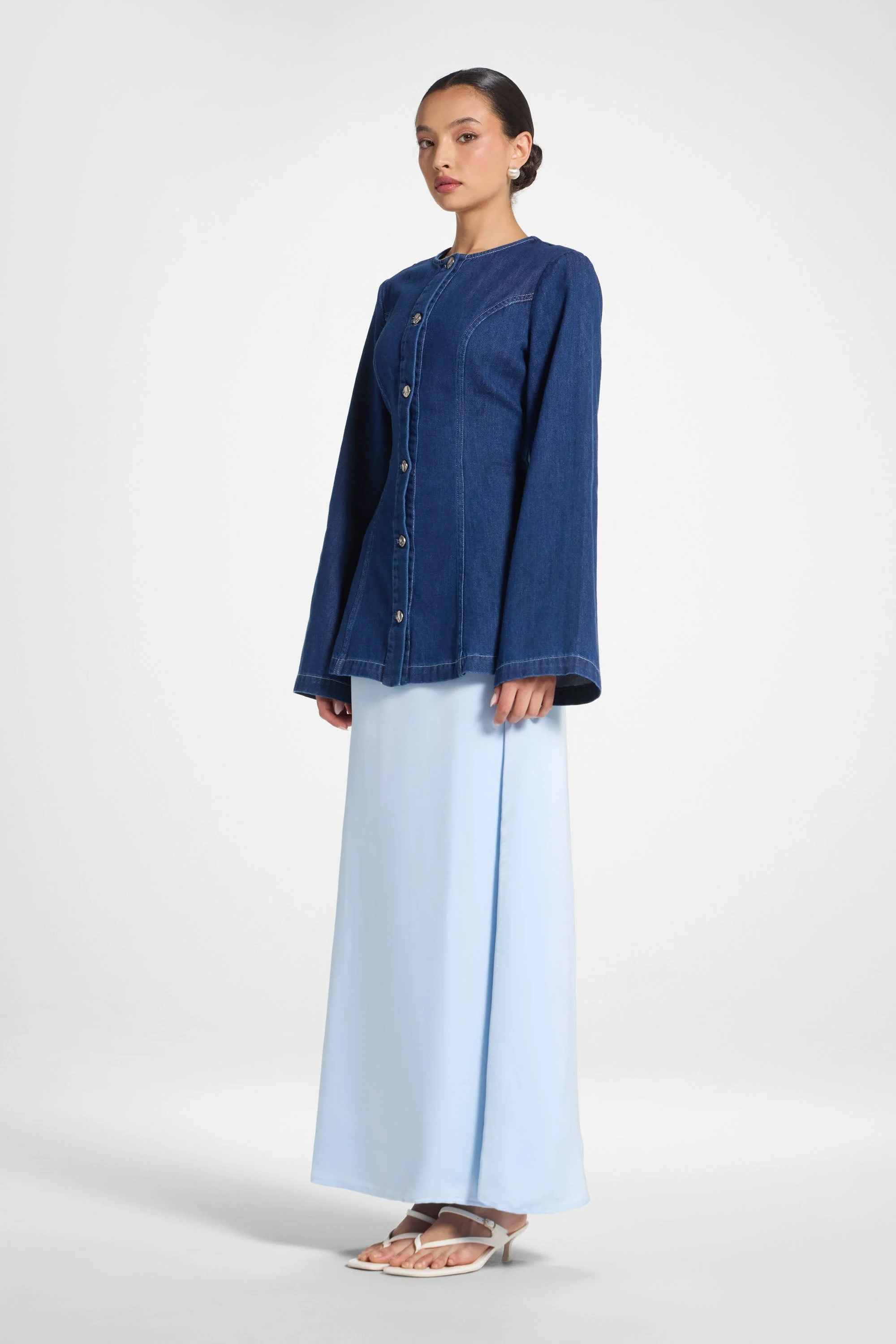 Tencel Silk A-Line Maxi Skirt - Pastel Blue - Image 5