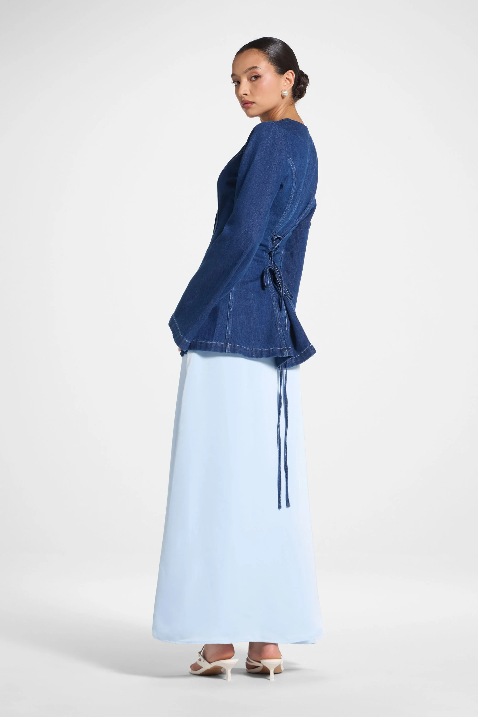 Tencel Silk A-Line Maxi Skirt - Pastel Blue - Image 6