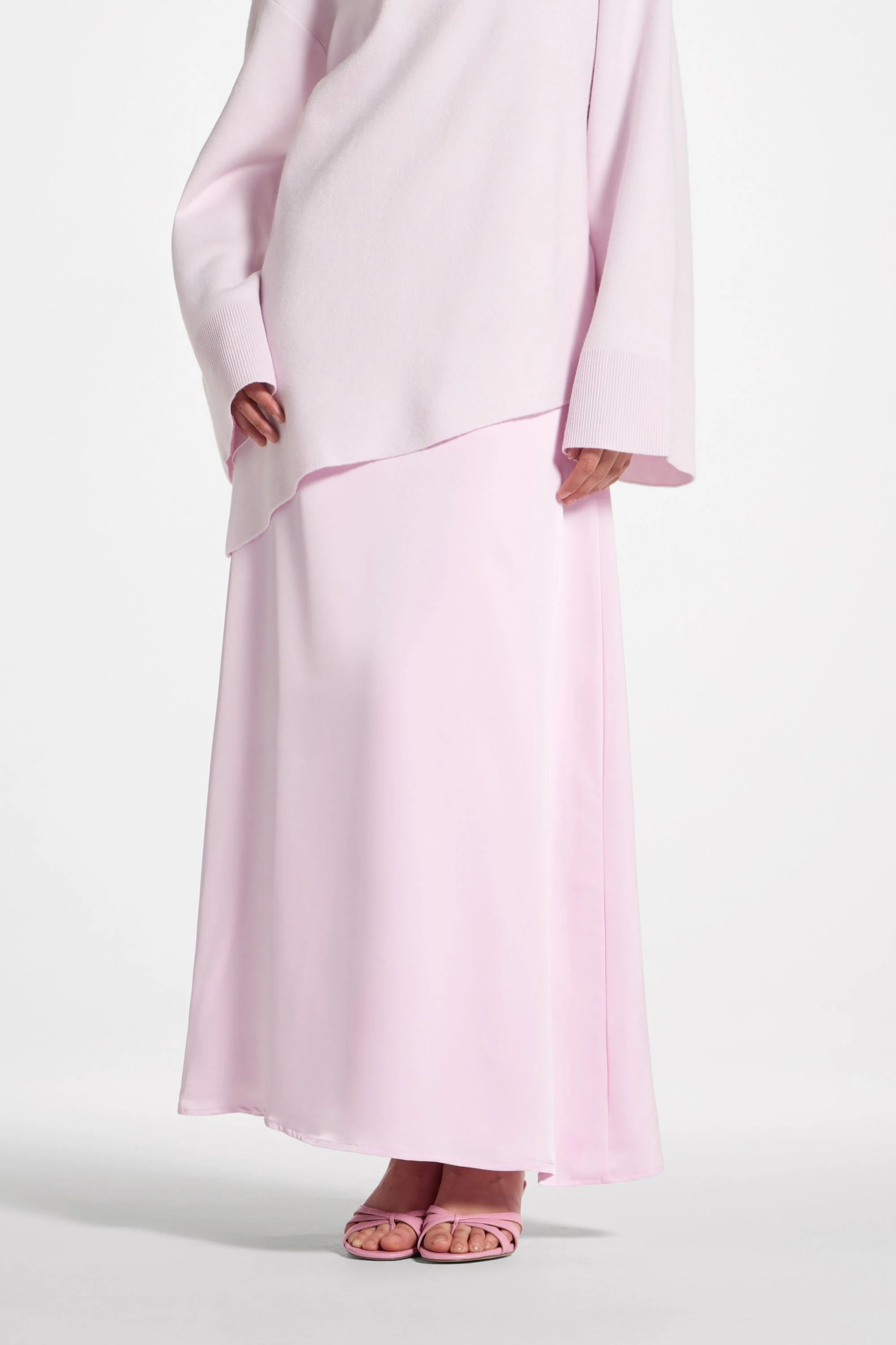Tencel Silk A-Line Maxi Skirt - Pink - Image 10
