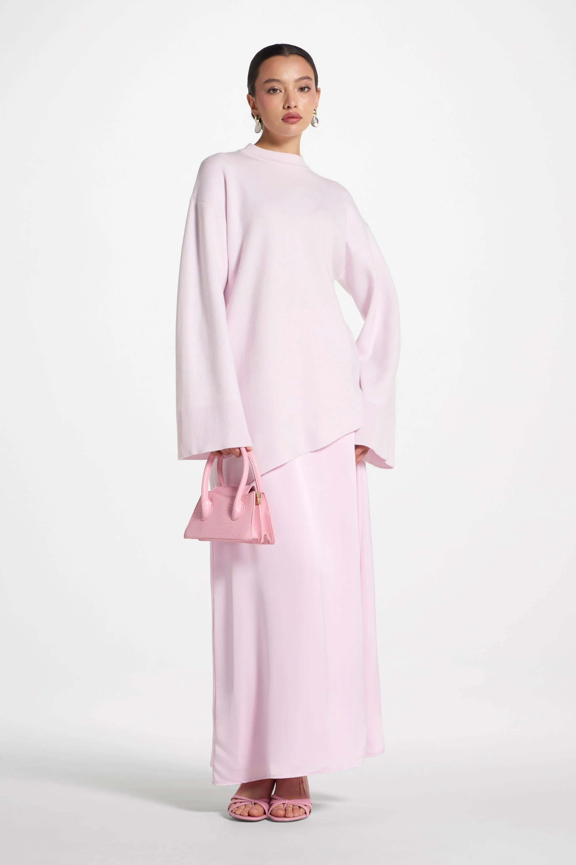Tencel Silk A-Line Maxi Skirt - Pink - Image 4