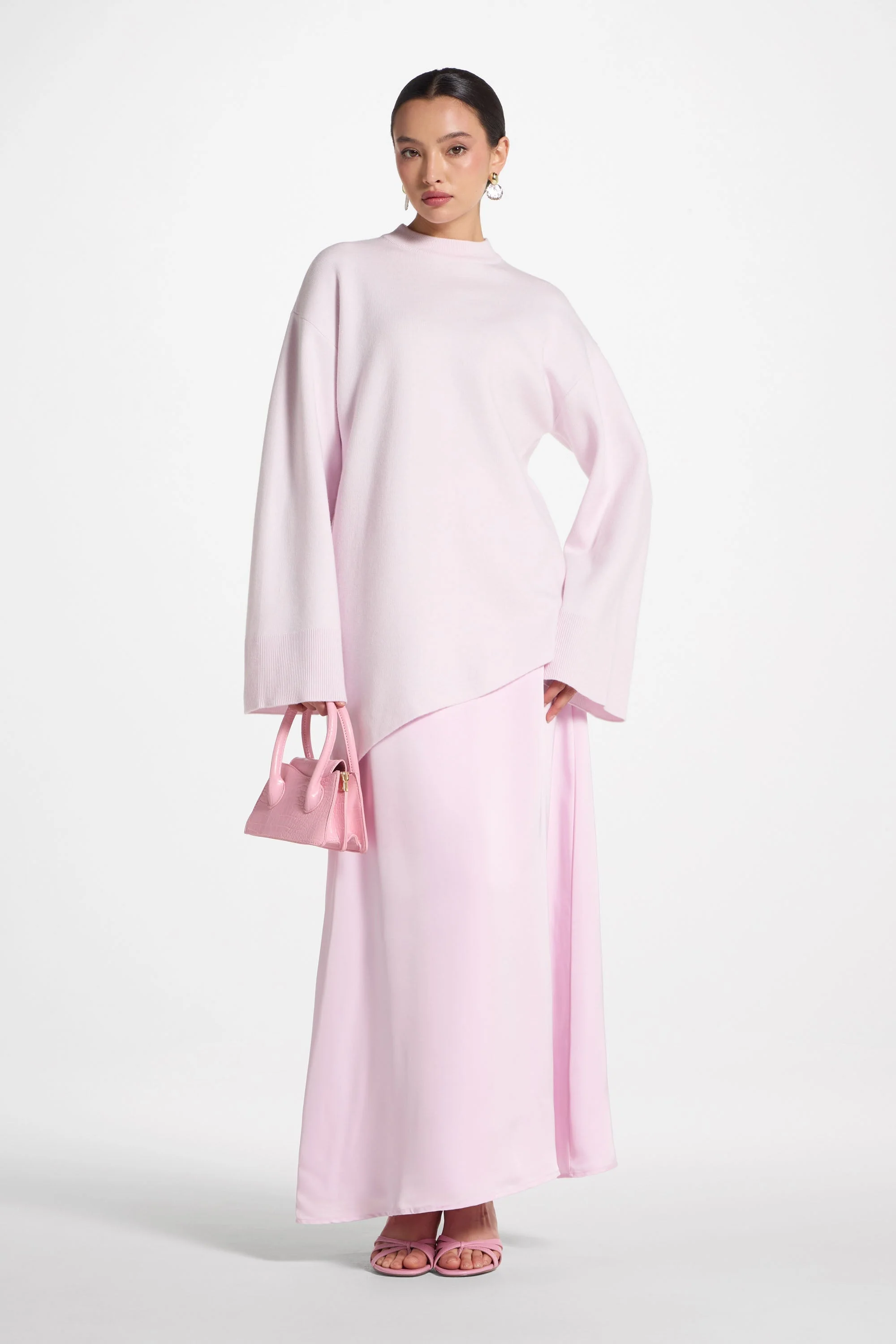 Tencel Silk A-Line Maxi Skirt - Pink - Image 5