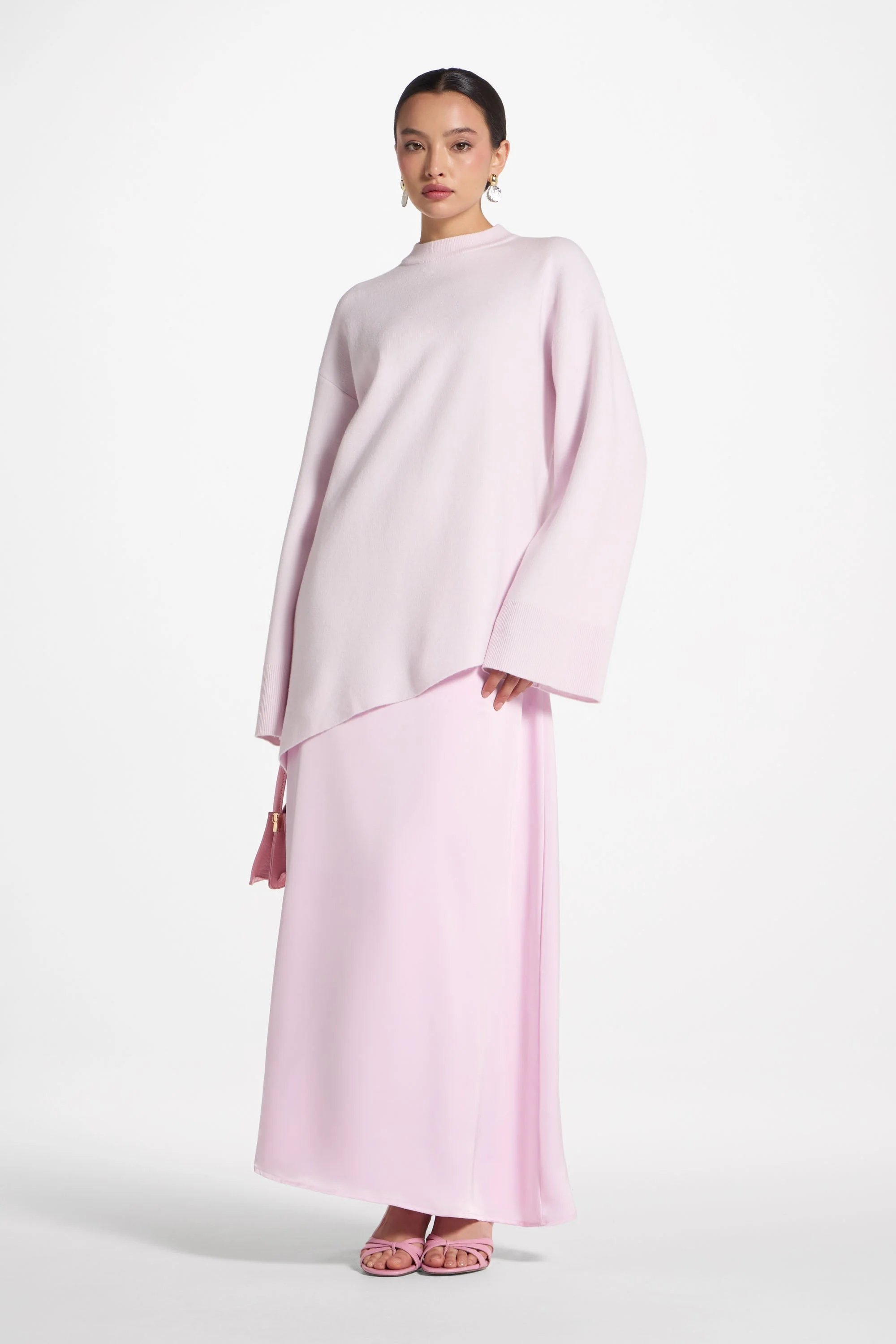 Tencel Silk A-Line Maxi Skirt - Pink - Image 6