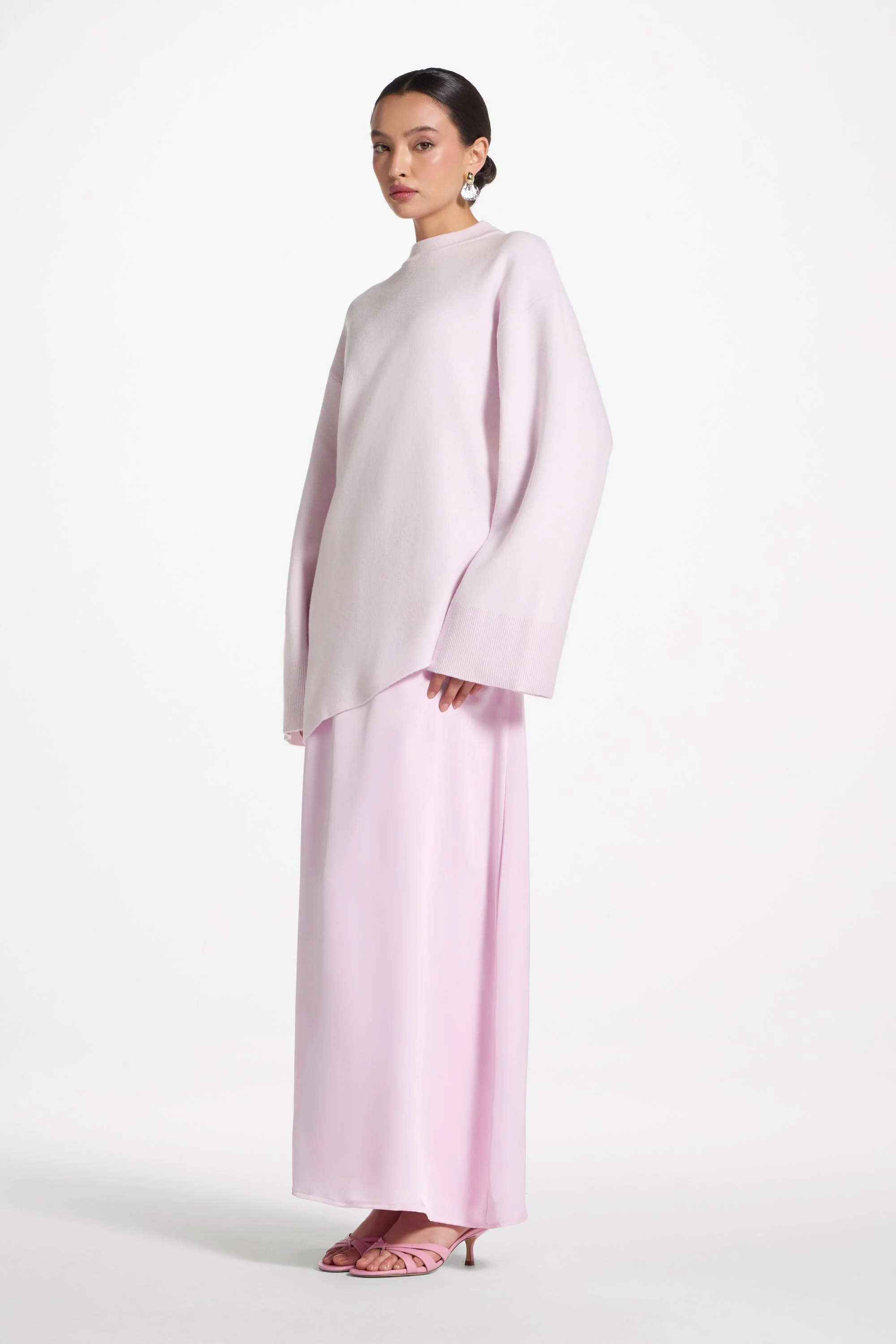 Tencel Silk A-Line Maxi Skirt - Pink - Image 7