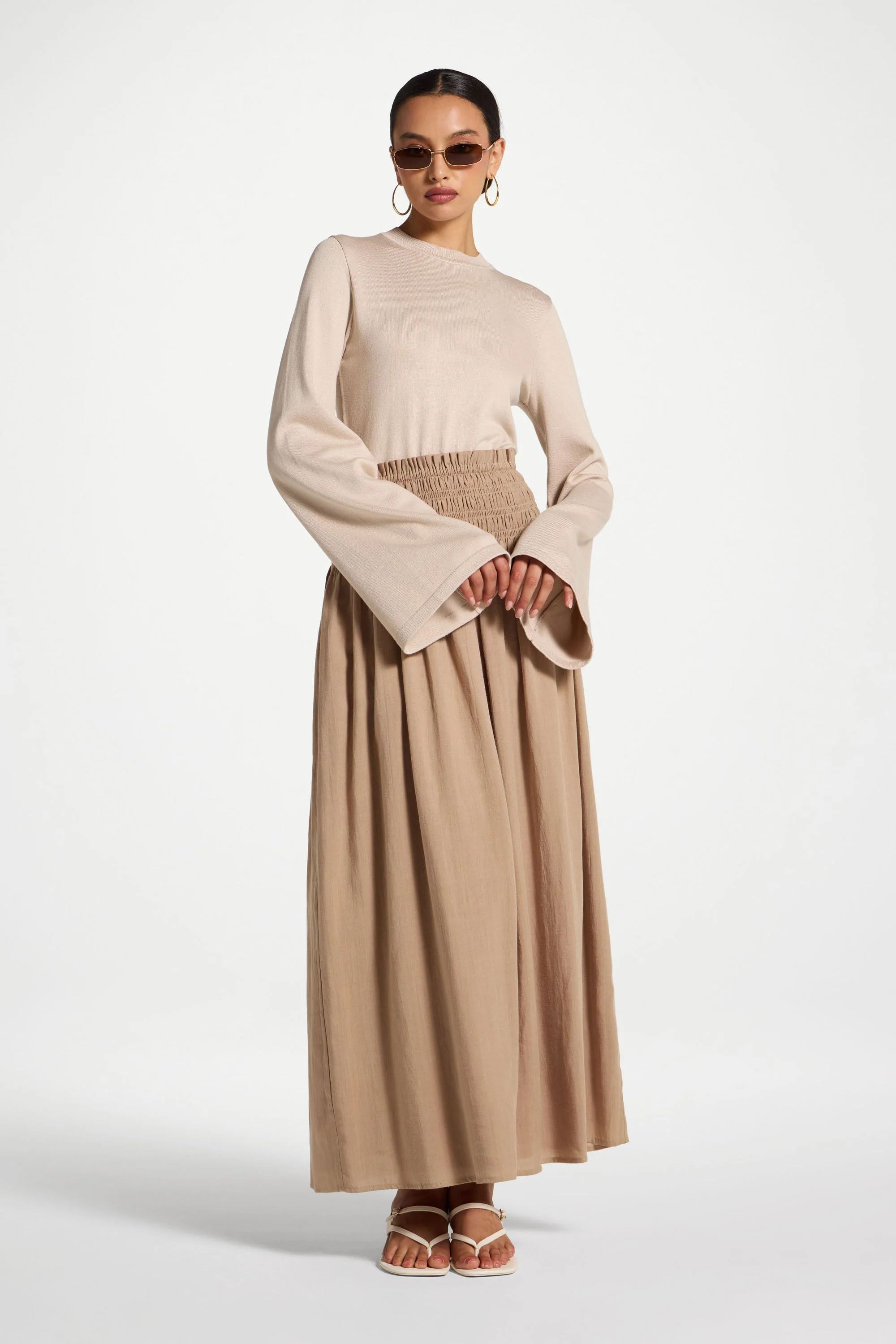 Tencel Smocked Skirt - Almond - Image 3