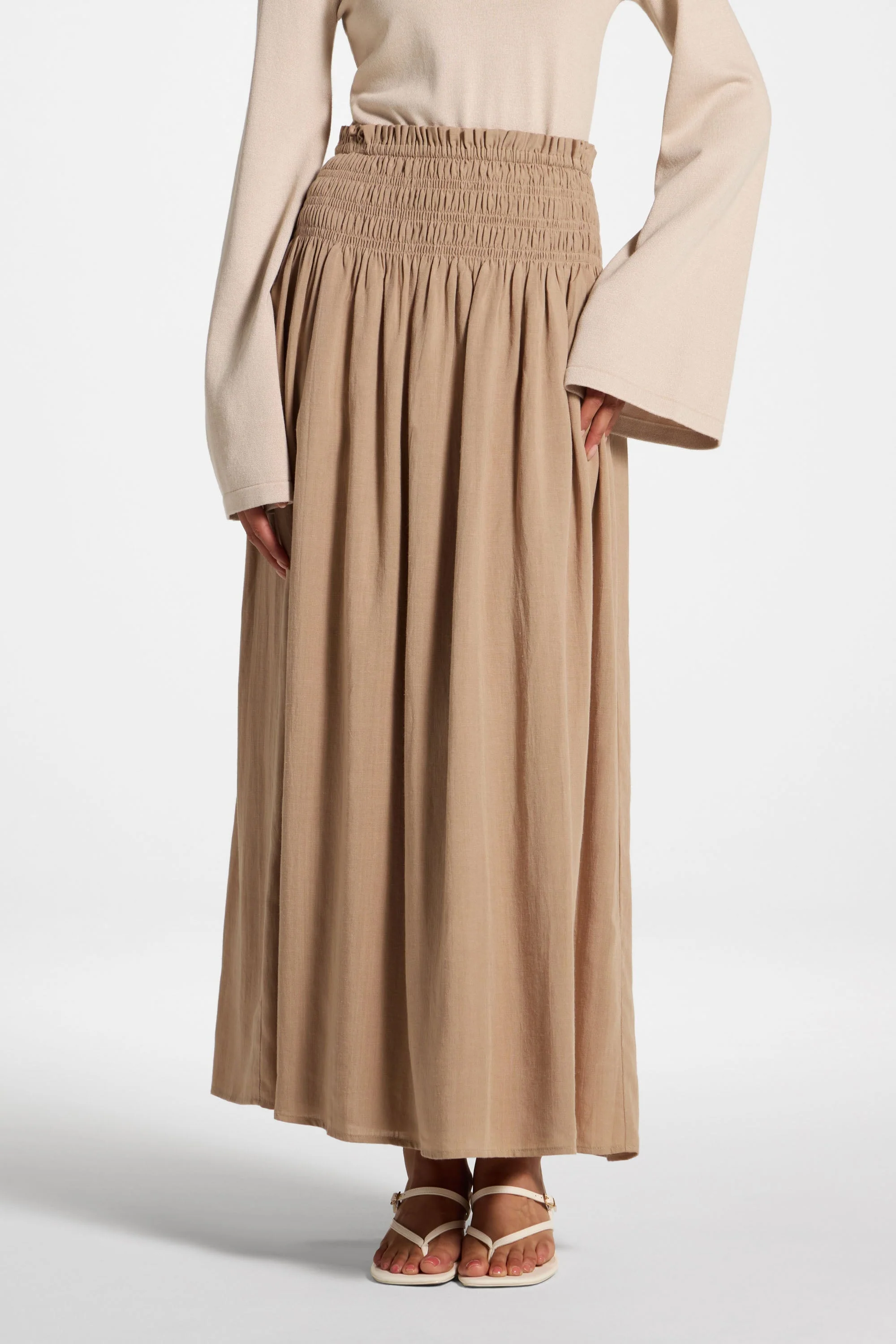 Tencel Smocked Skirt - Almond - Image 4