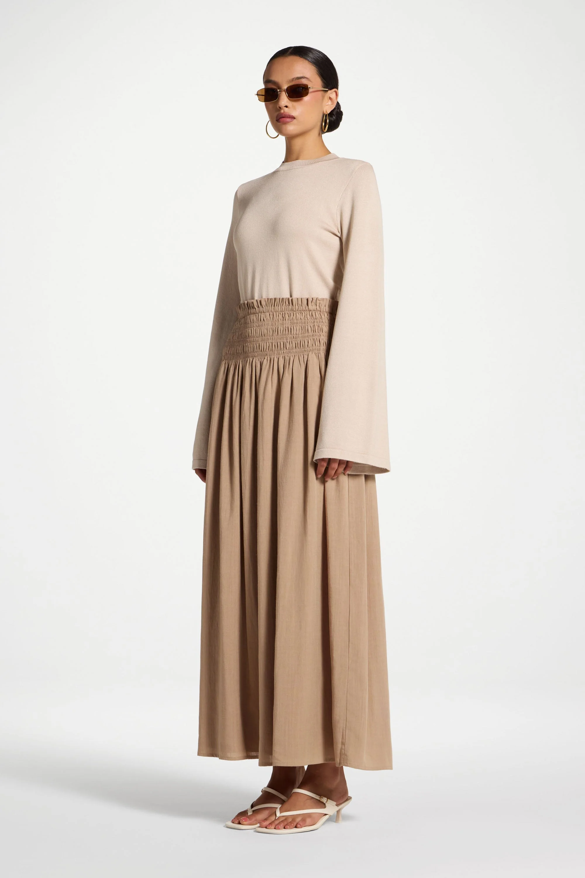 Tencel Smocked Skirt - Almond - Image 5