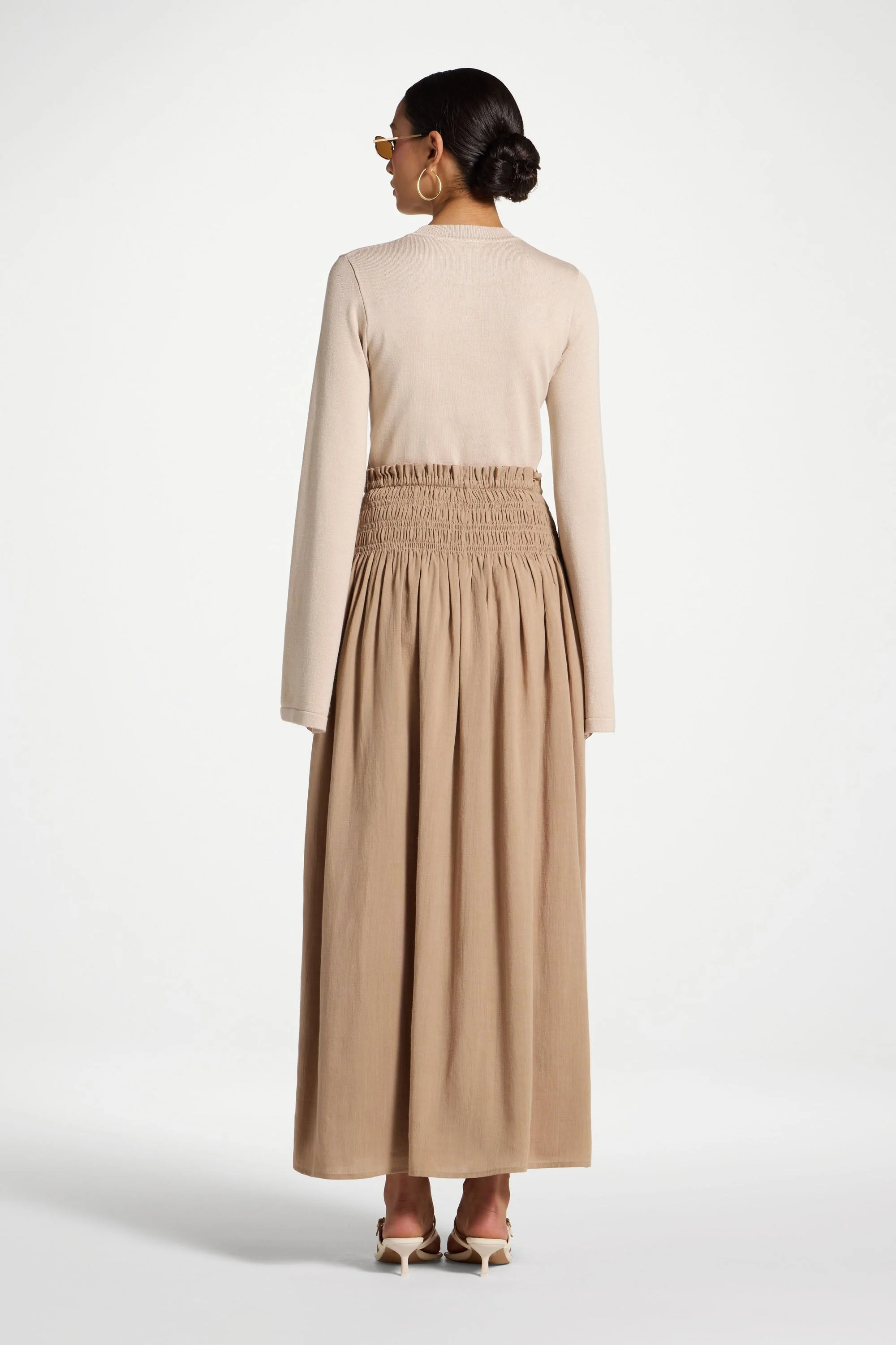 Tencel Smocked Skirt - Almond - Image 6