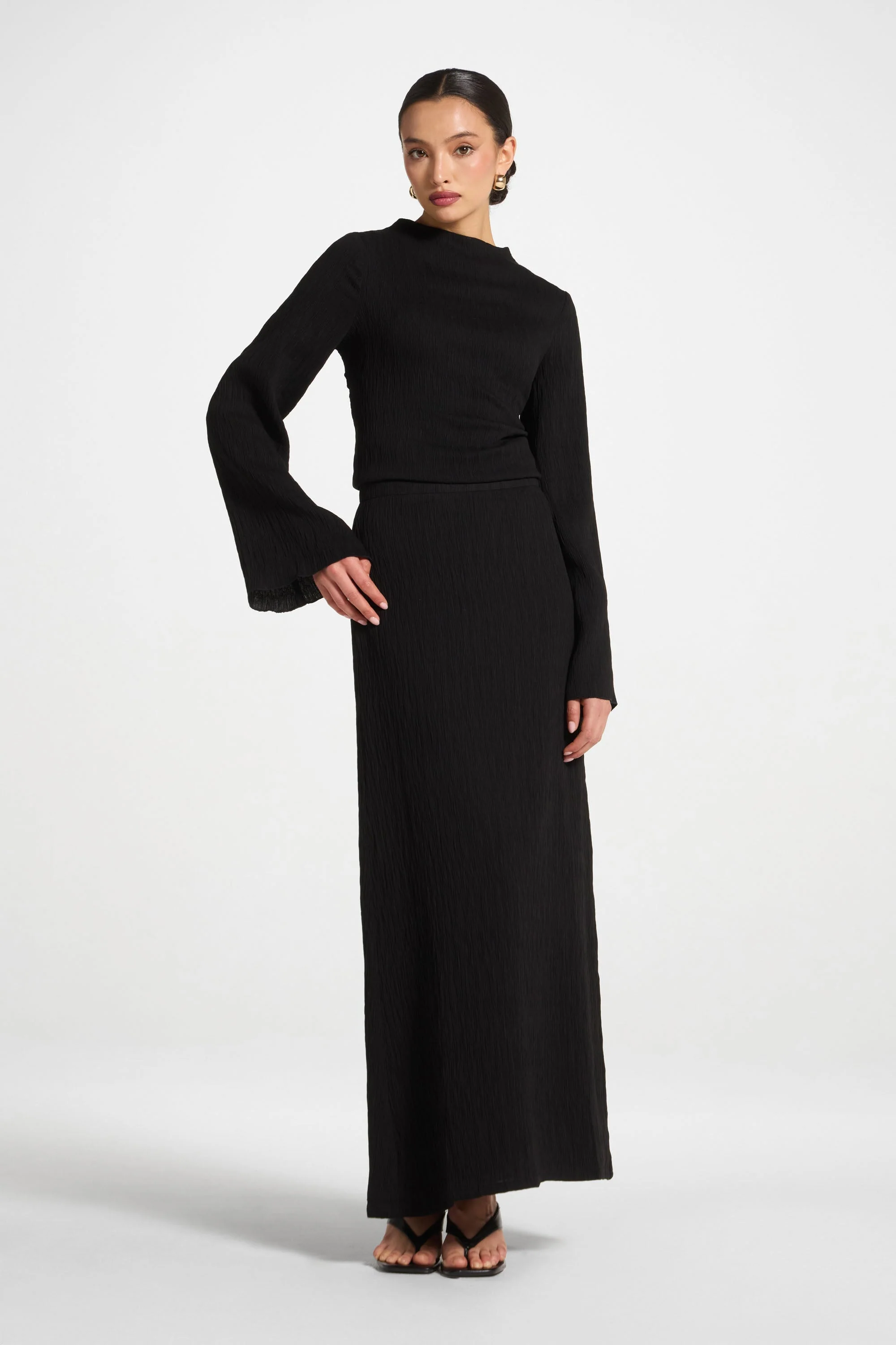Textured Maxi Skirt - Black