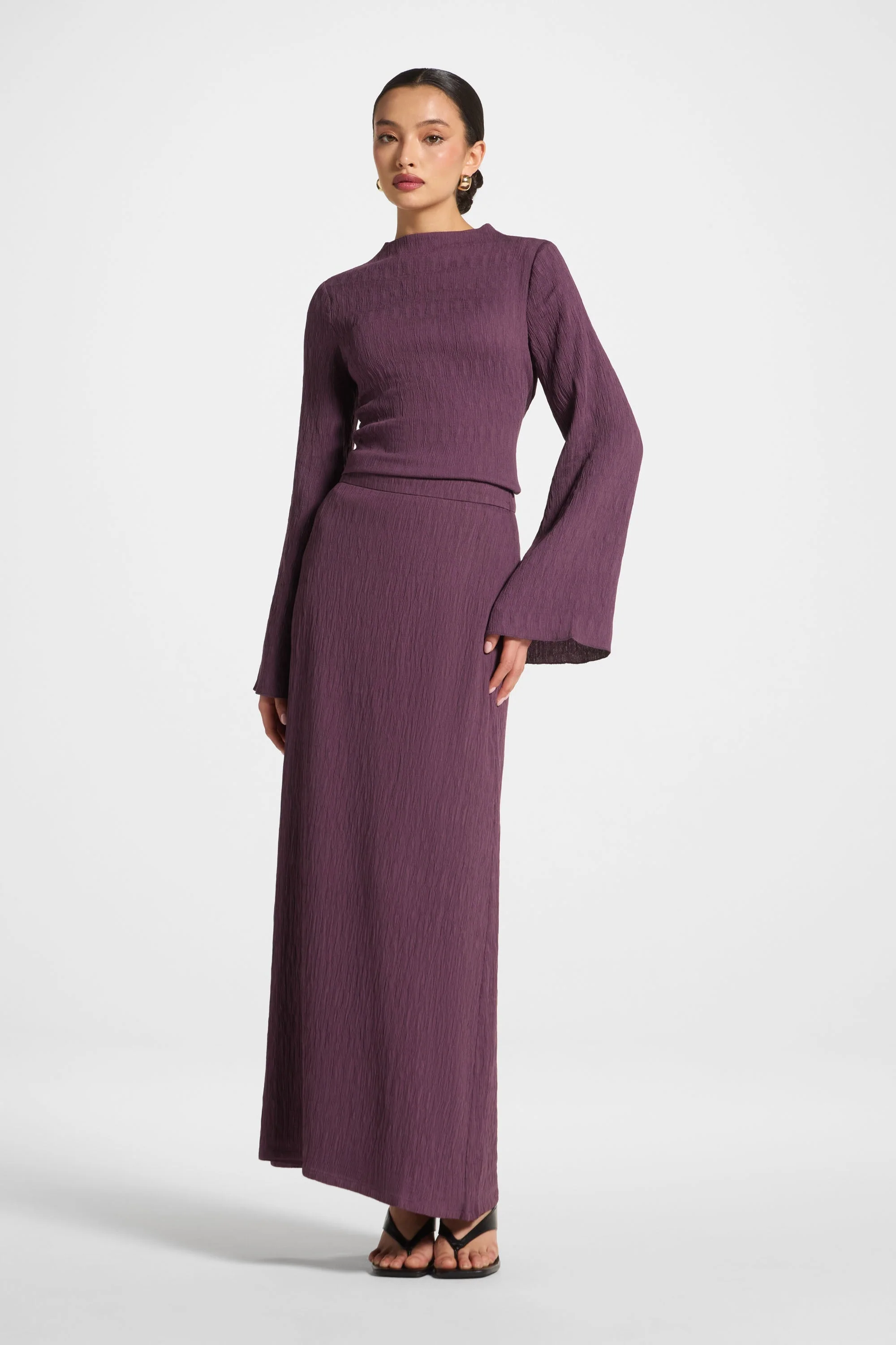 Textured Maxi Skirt - Plum