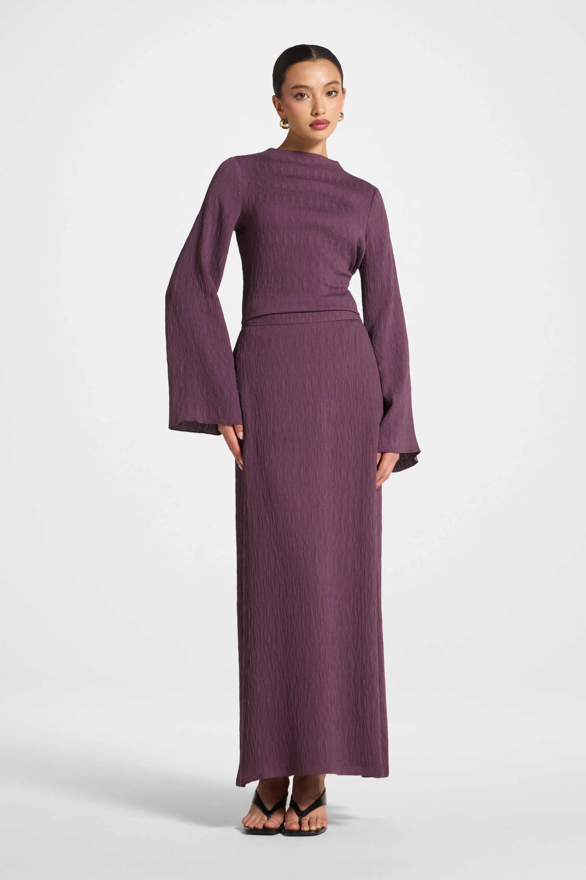 Textured Maxi Skirt - Plum - Image 4