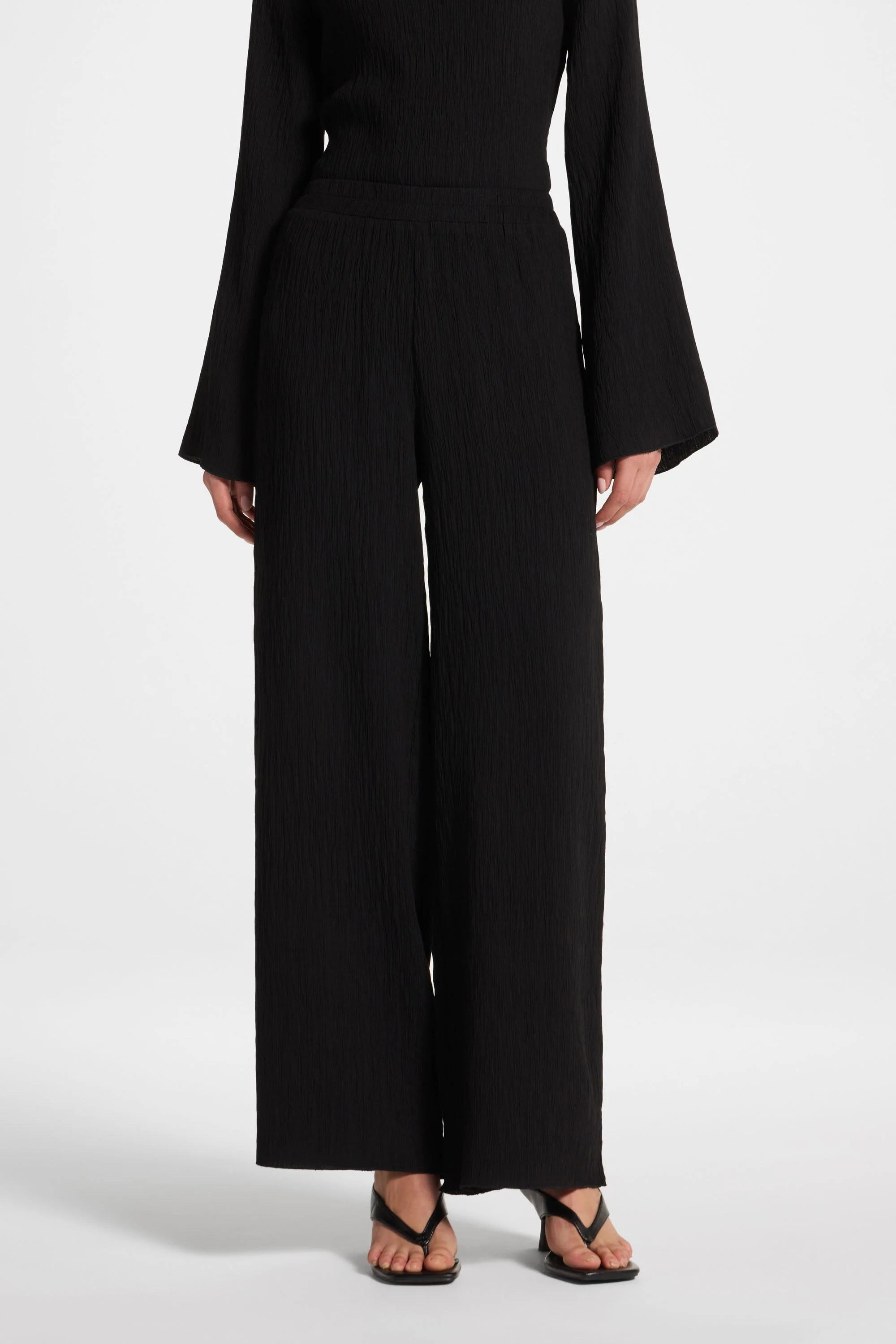 Textured Wide Leg Pants - Black - Image 2