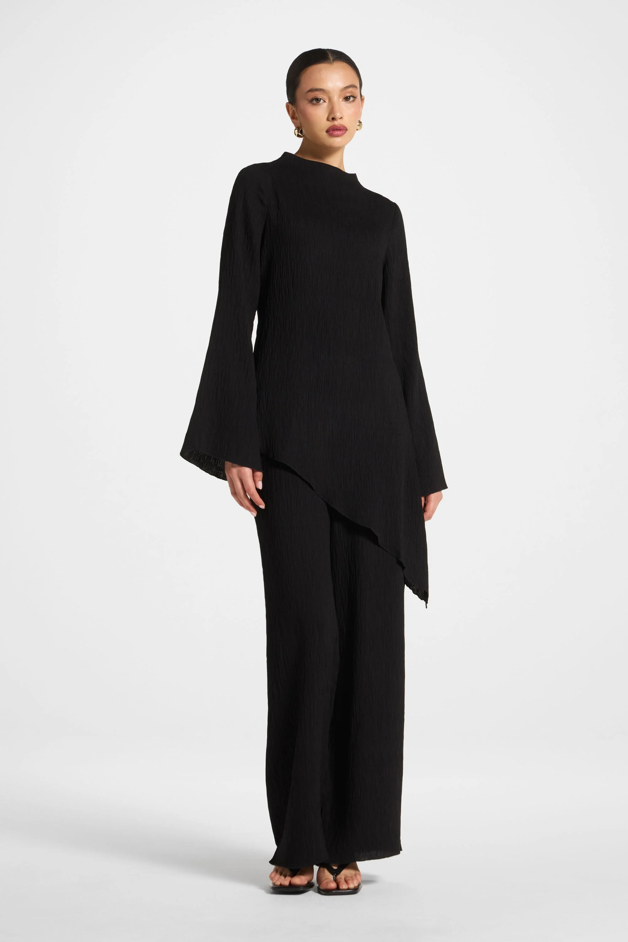 Asymmetric Textured Top - Black - Image 2