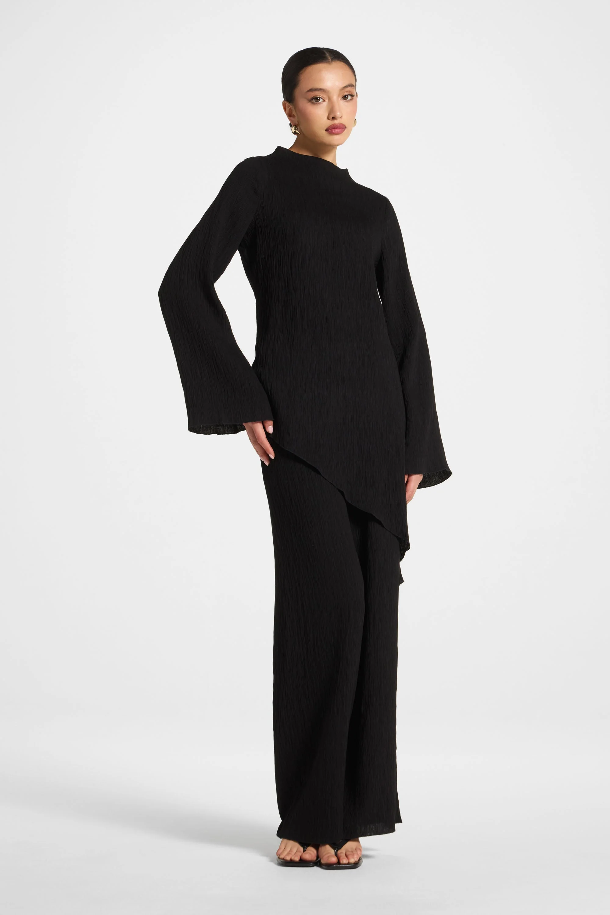 Asymmetric Textured Top - Black - Image 6
