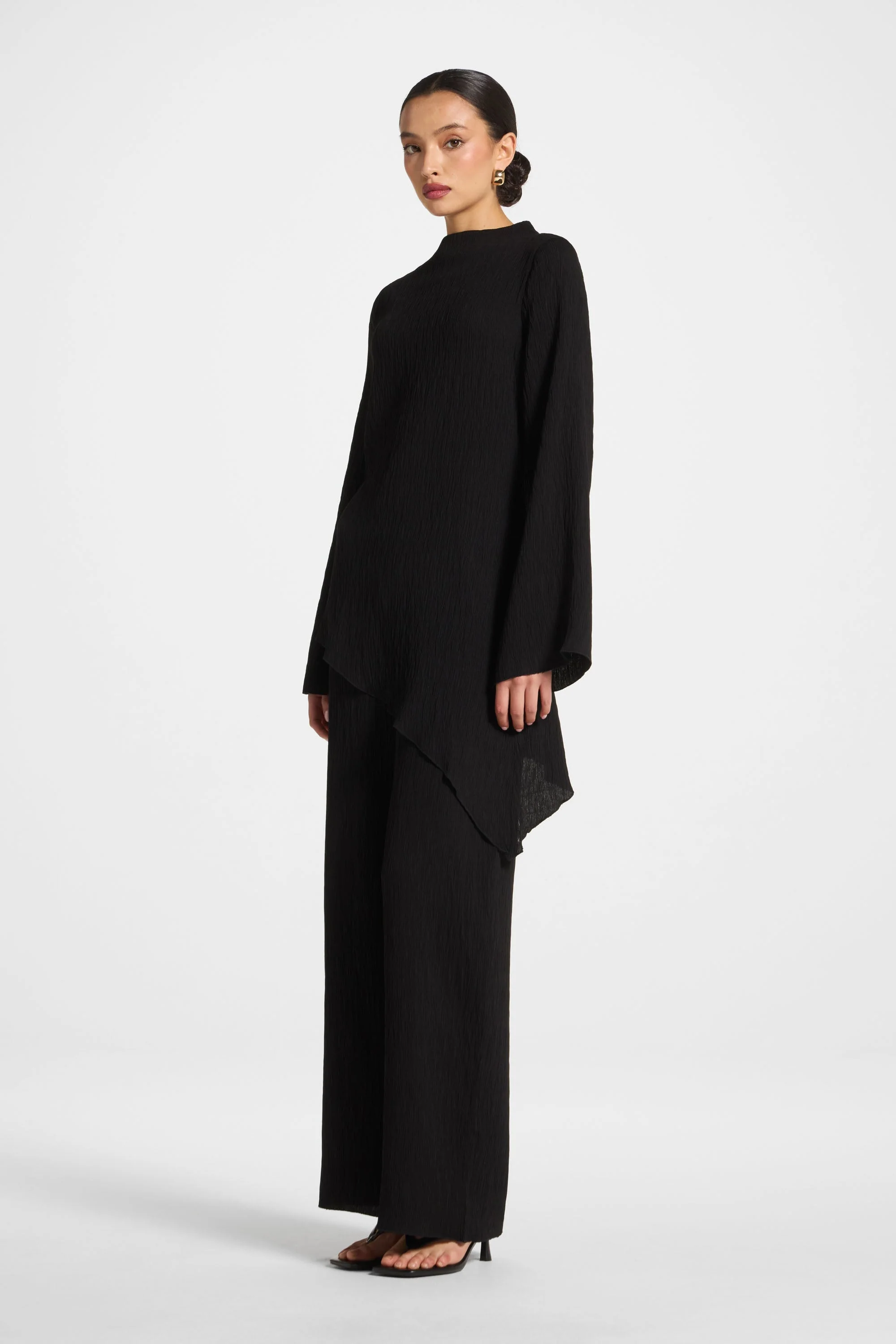 Asymmetric Textured Top - Black - Image 3