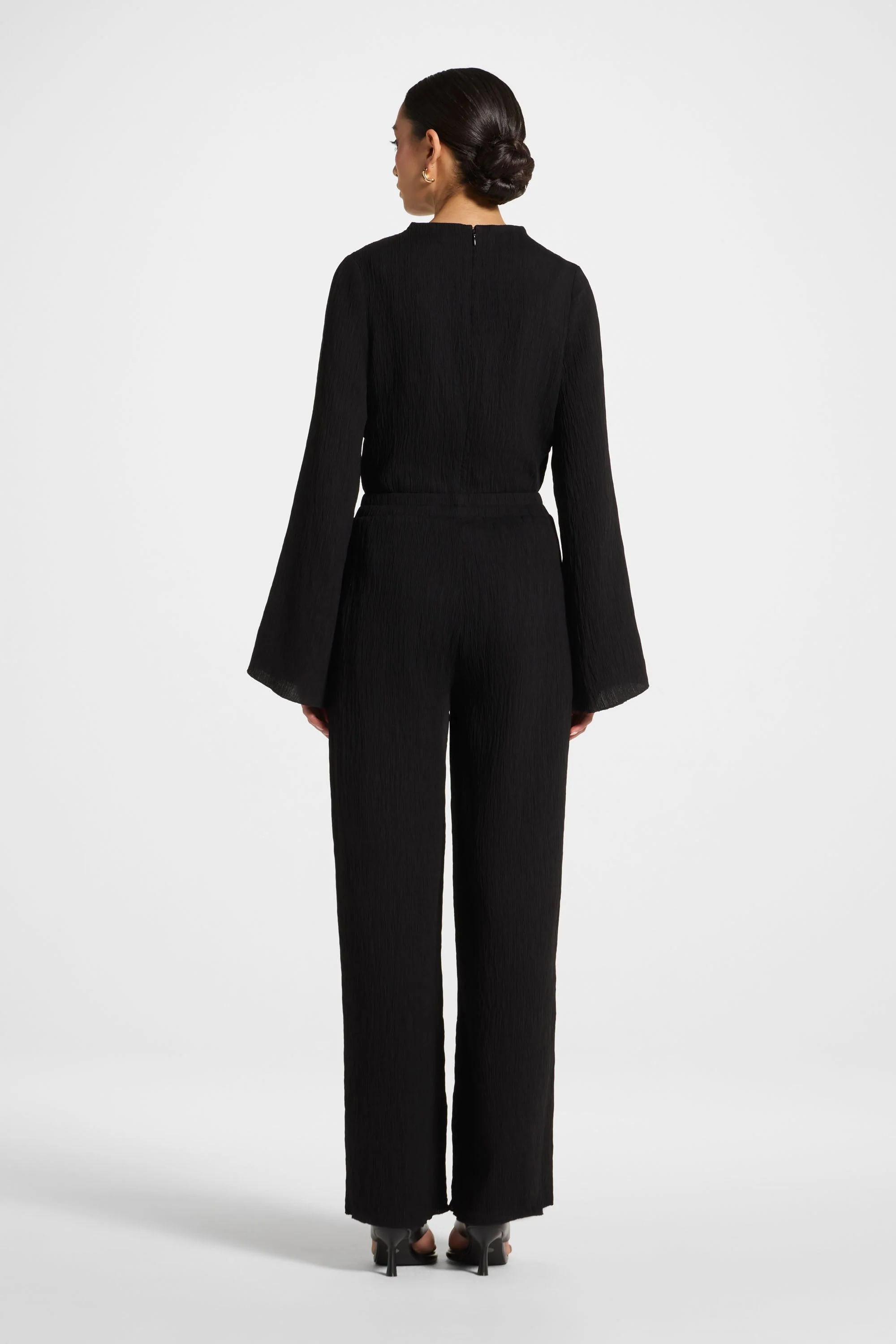 Textured Wide Leg Pants - Black - Image 7