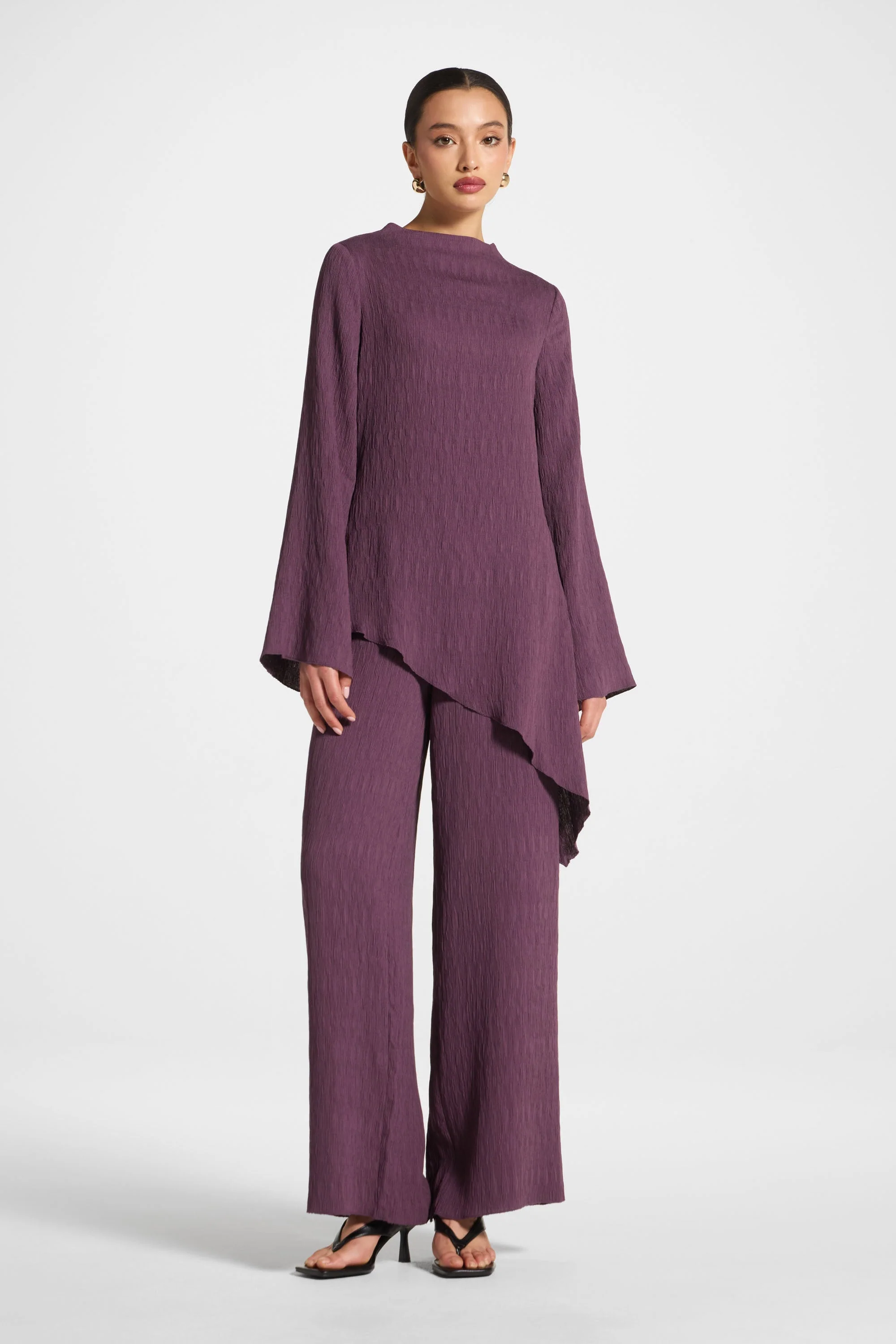 Asymmetric Textured Top - Plum - Image 4