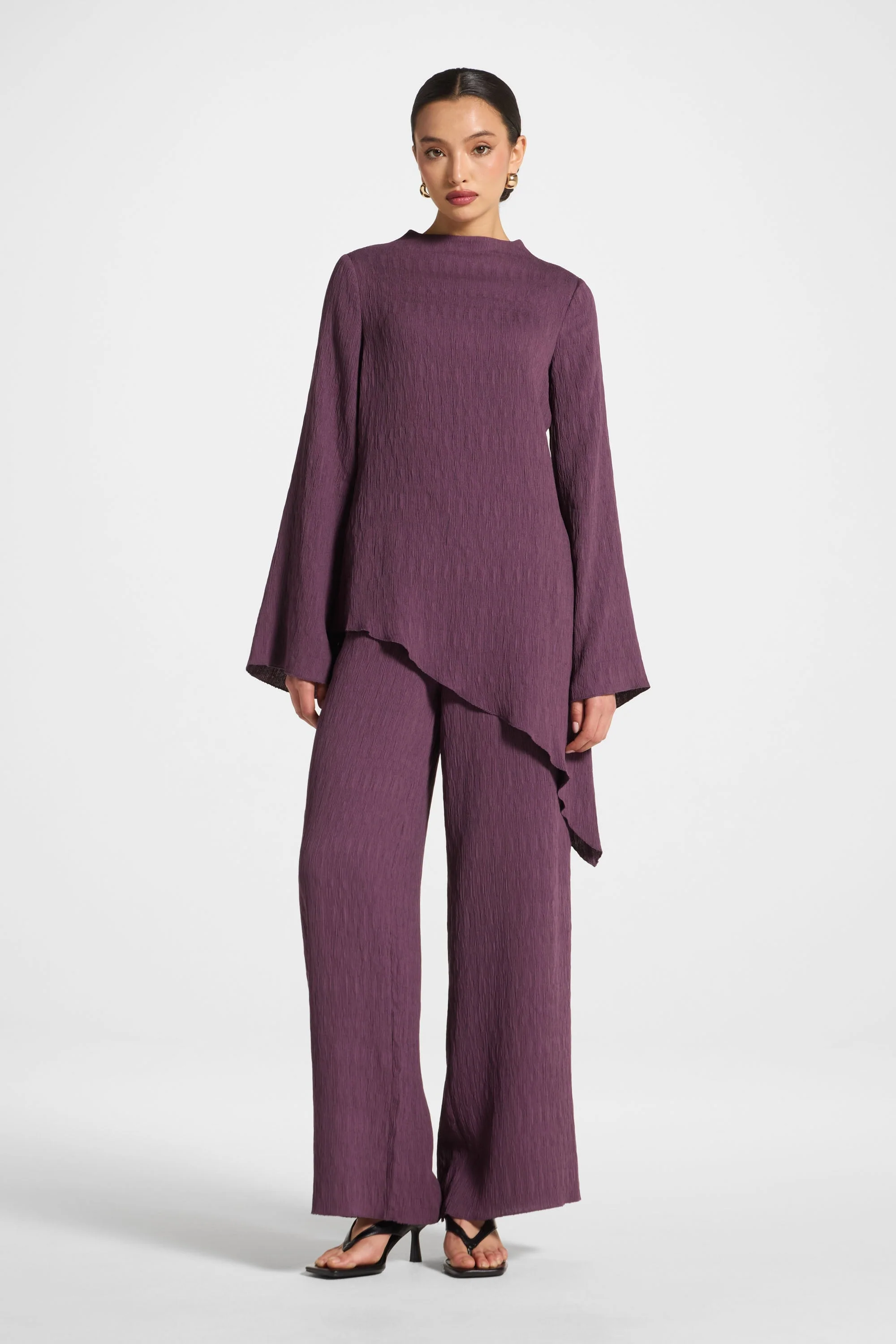 Asymmetric Textured Top - Plum - Image 2