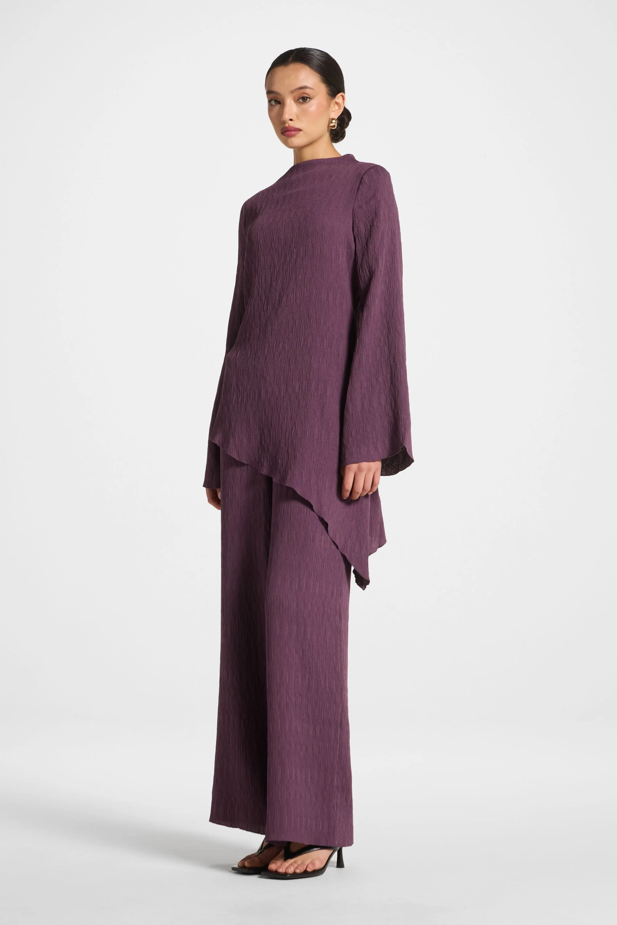 Asymmetric Textured Top - Plum - Image 6