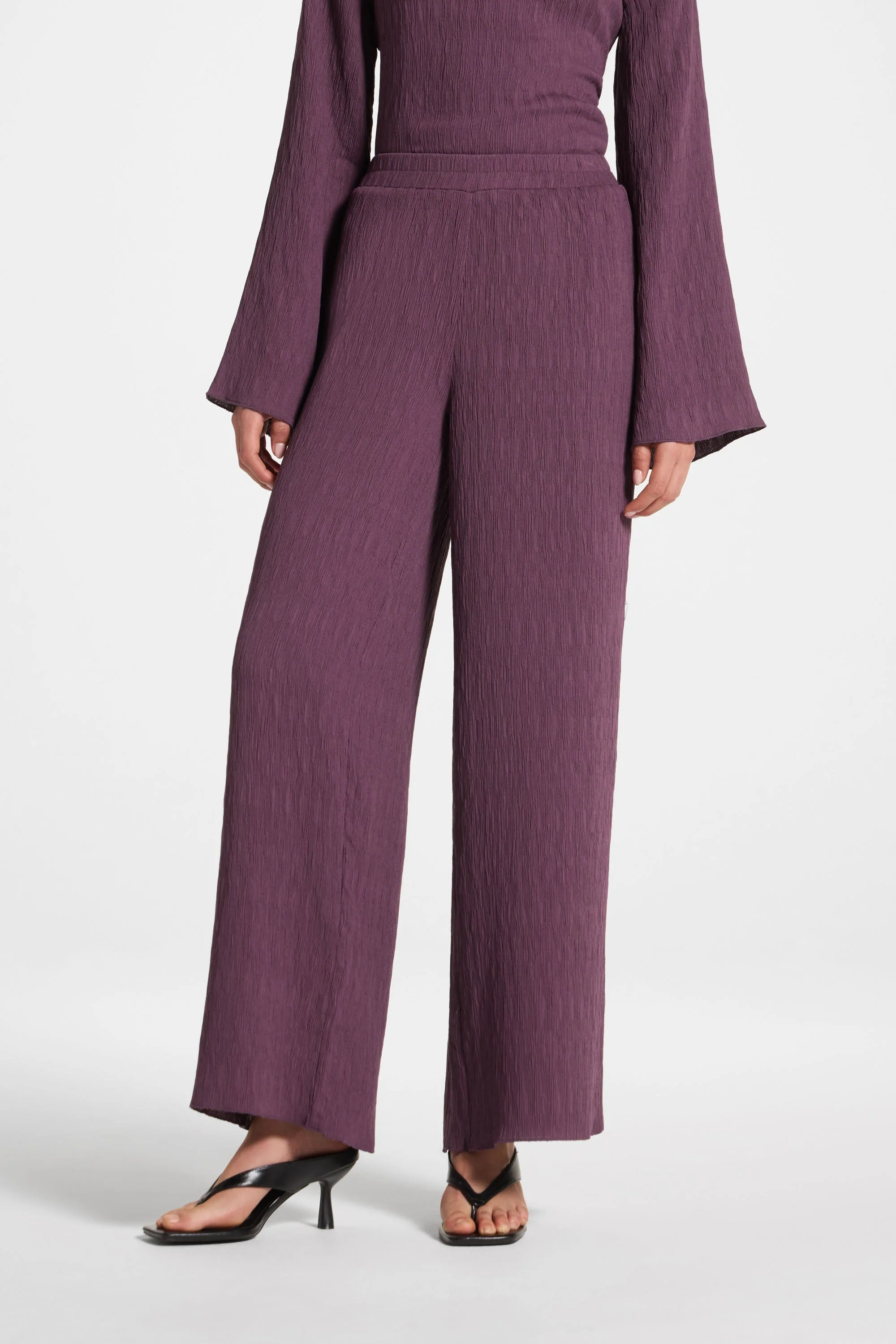 Textured Wide Leg Pants - Plum - Image 7