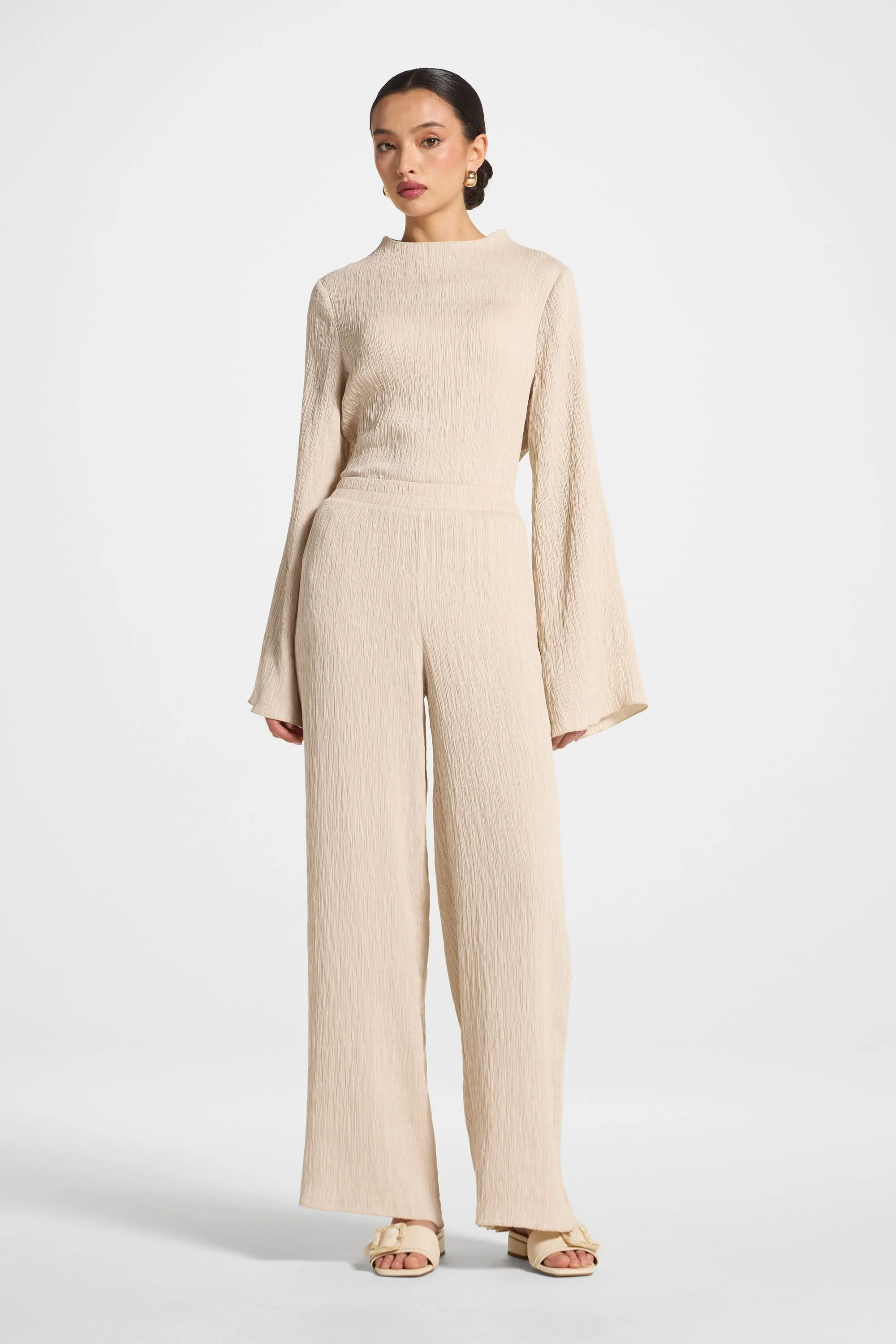 Textured Wide Leg Pants - Stone