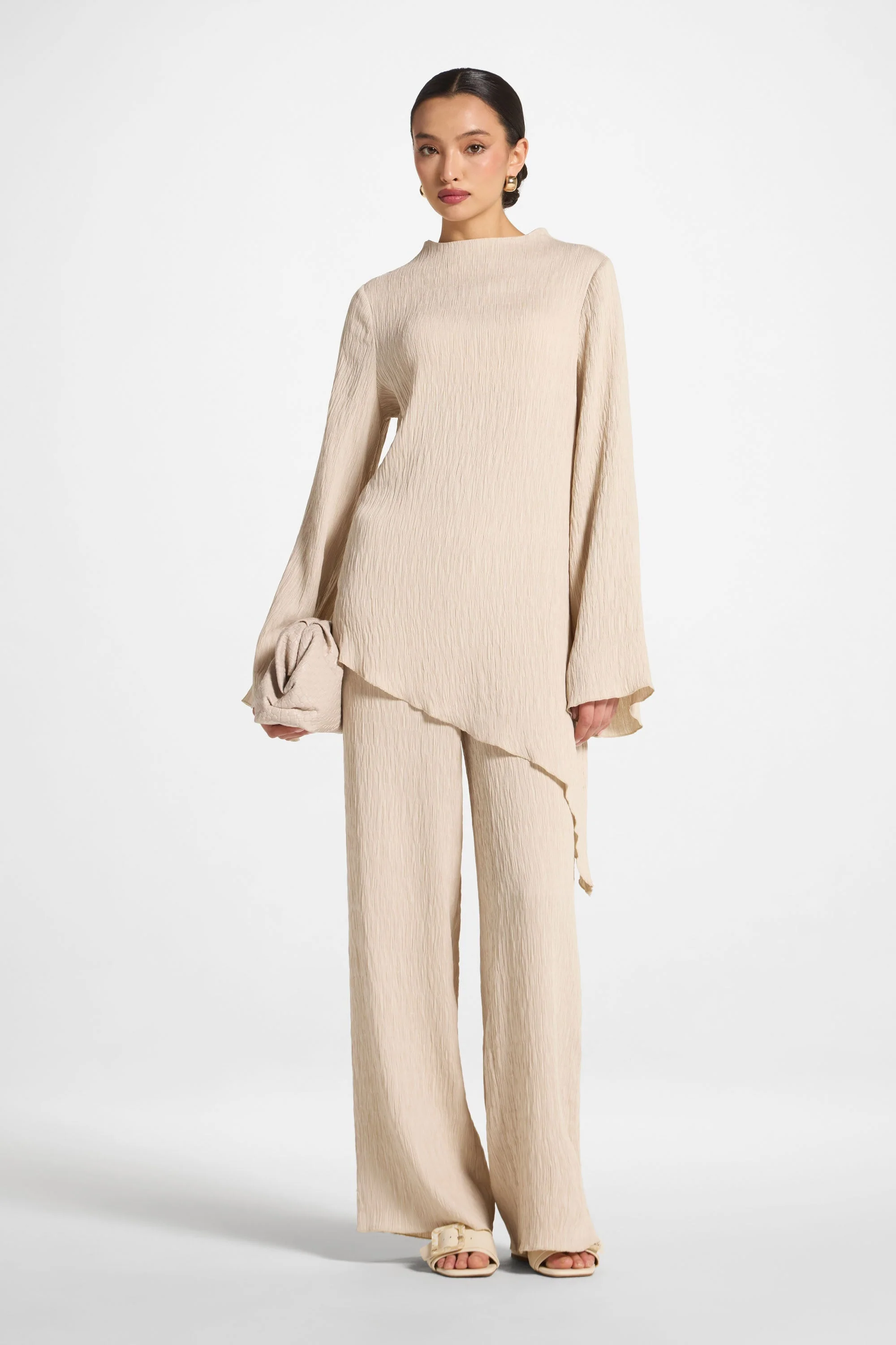 Textured Wide Leg Pants - Stone - Image 3