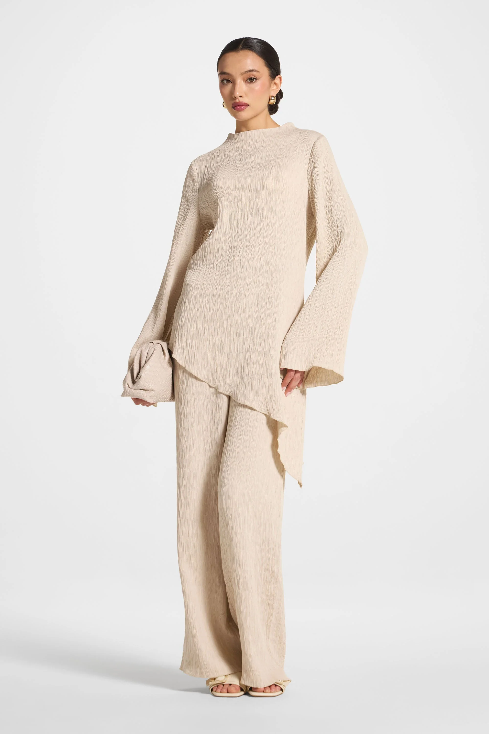 Textured Wide Leg Pants - Stone - Image 4