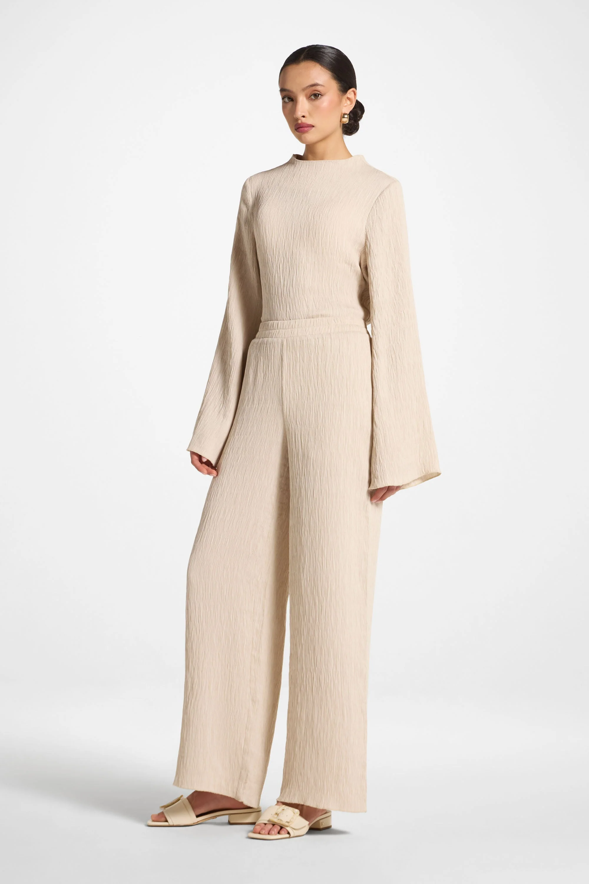 Textured Wide Leg Pants - Stone - Image 6