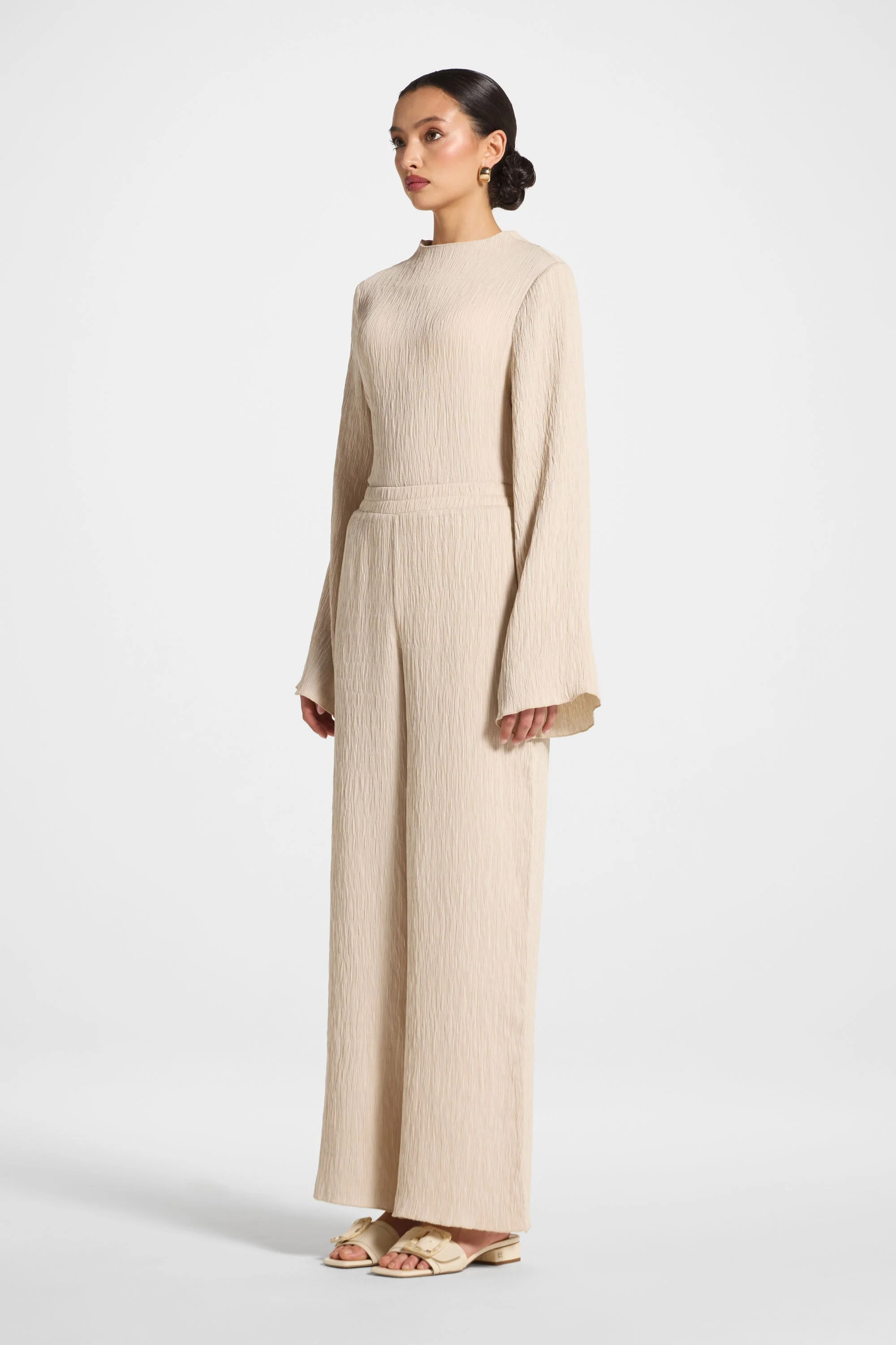 Textured Wide Leg Pants - Stone - Image 7