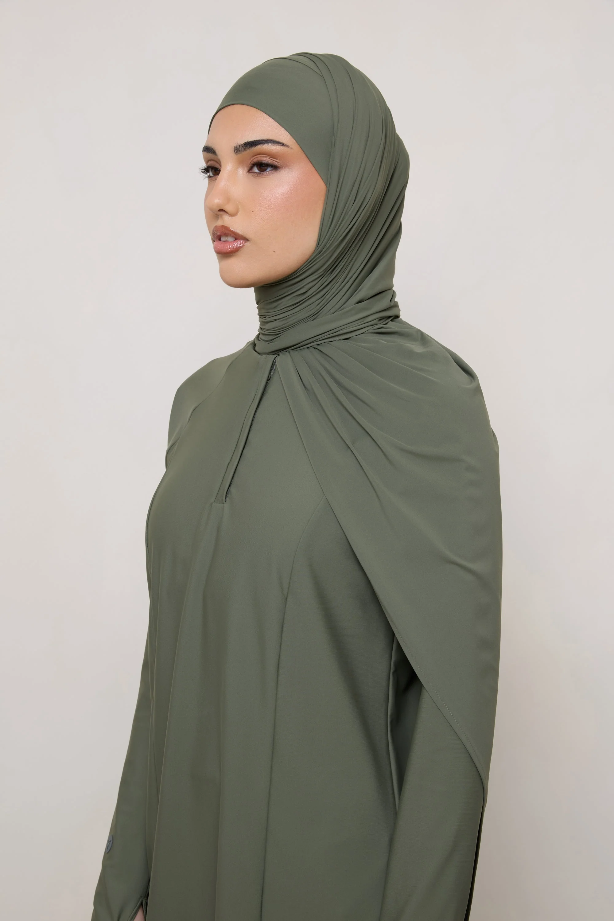 Tie Back Swim Hijab - Dusty Olive