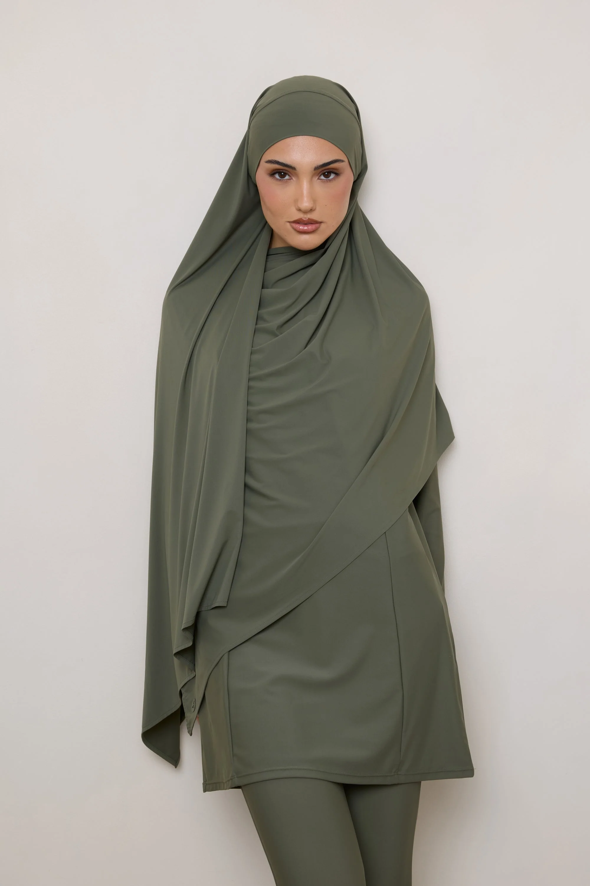 Tie Back Swim Hijab - Dusty Olive - Image 4