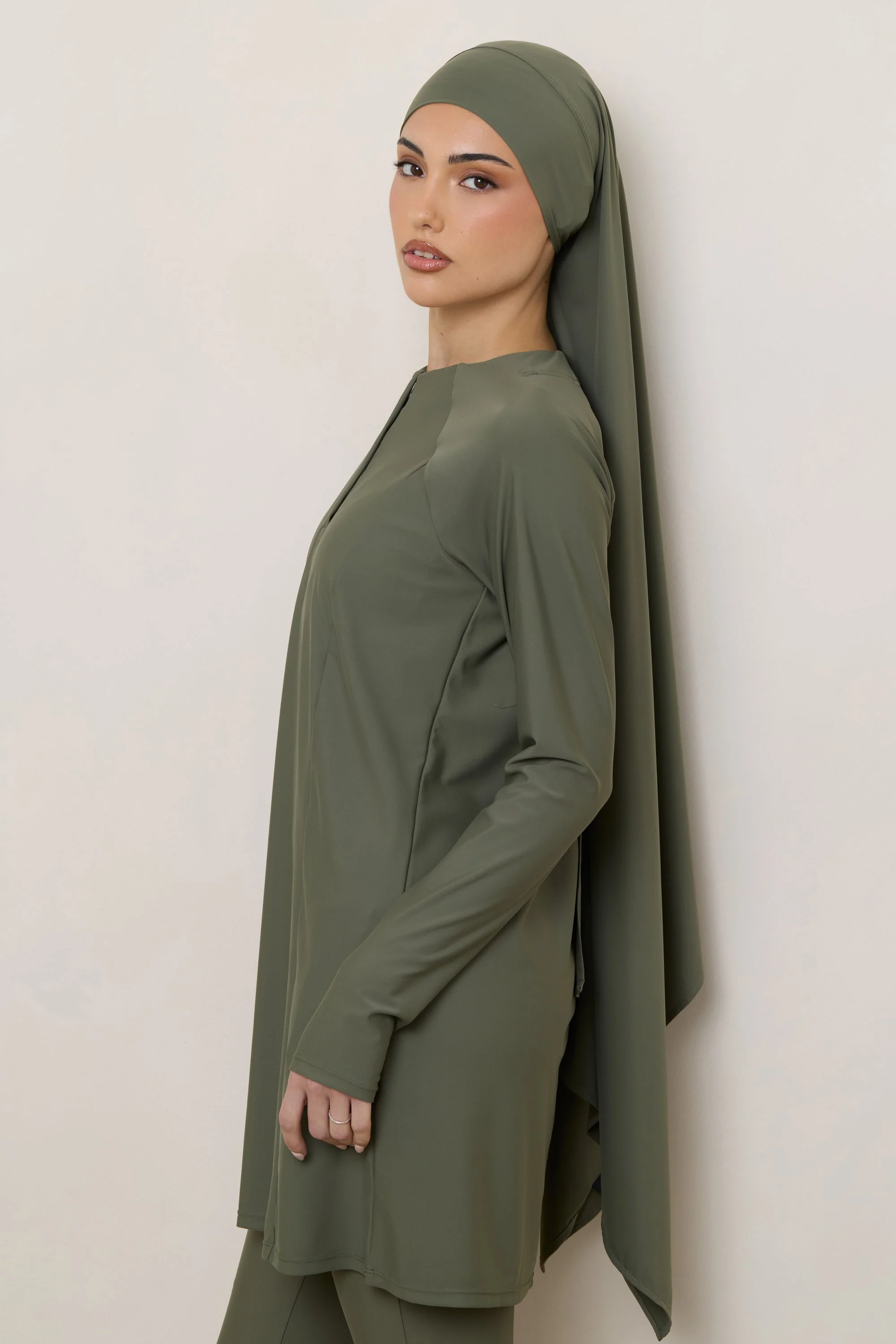 Tie Back Swim Hijab - Dusty Olive - Image 5