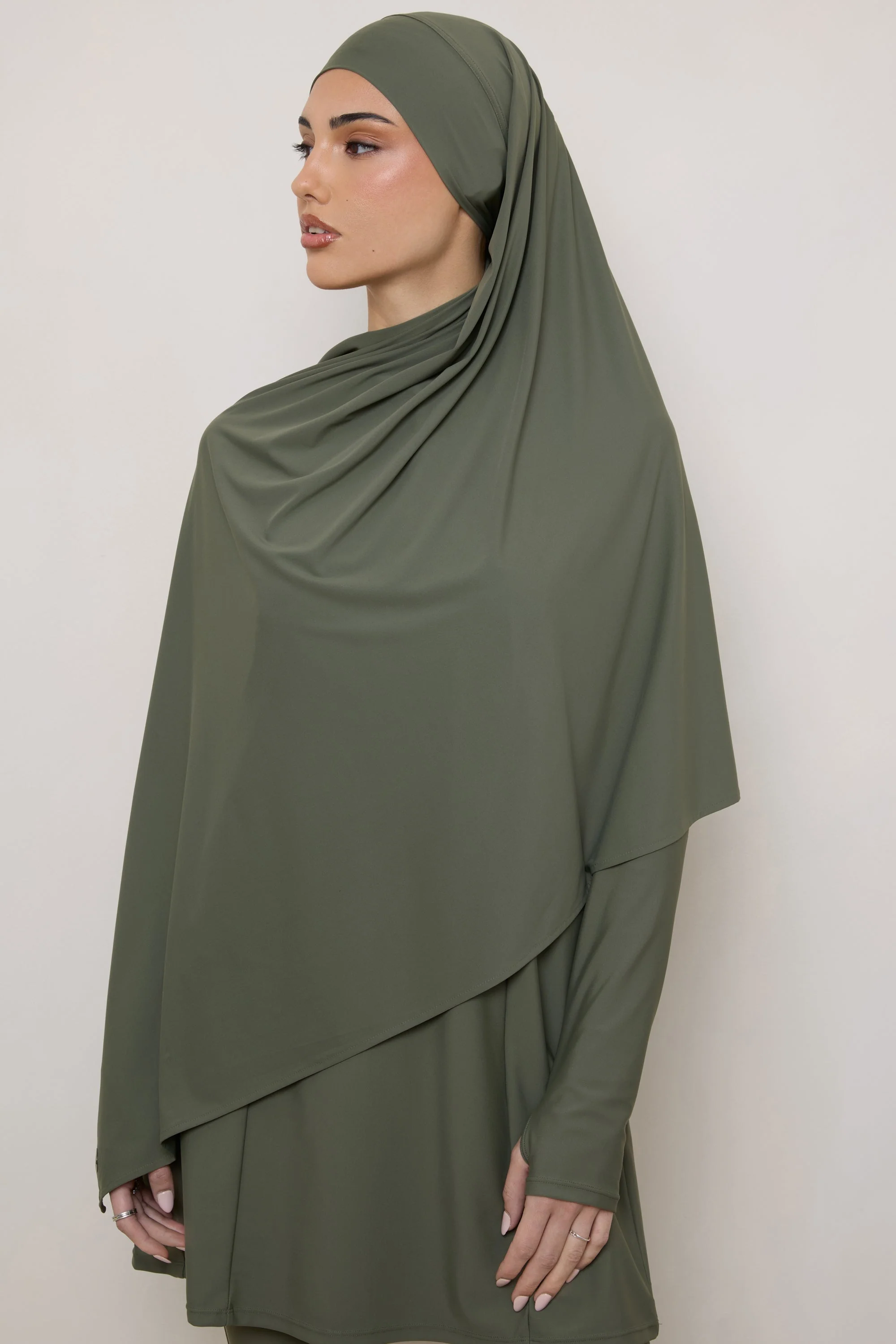 Tie Back Swim Hijab - Dusty Olive - Image 7