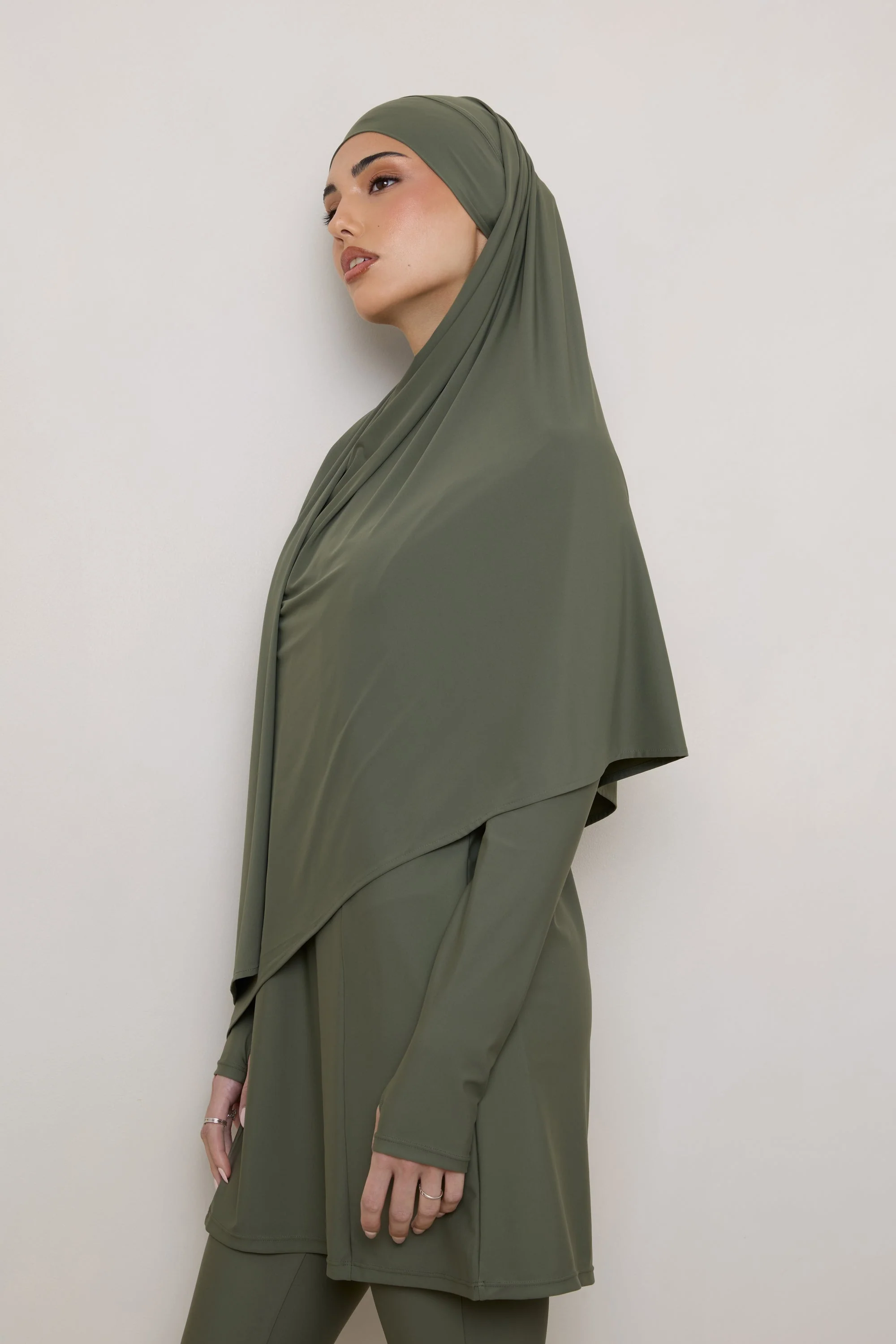 Tie Back Swim Hijab - Dusty Olive - Image 9