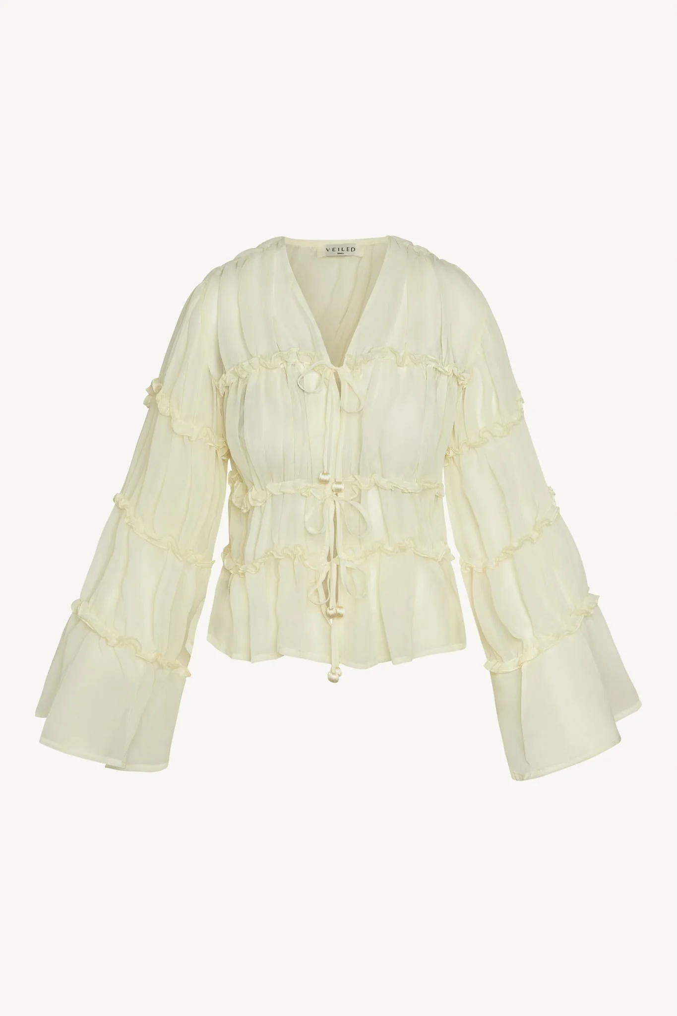 Tie Front Tiered Top - Off White