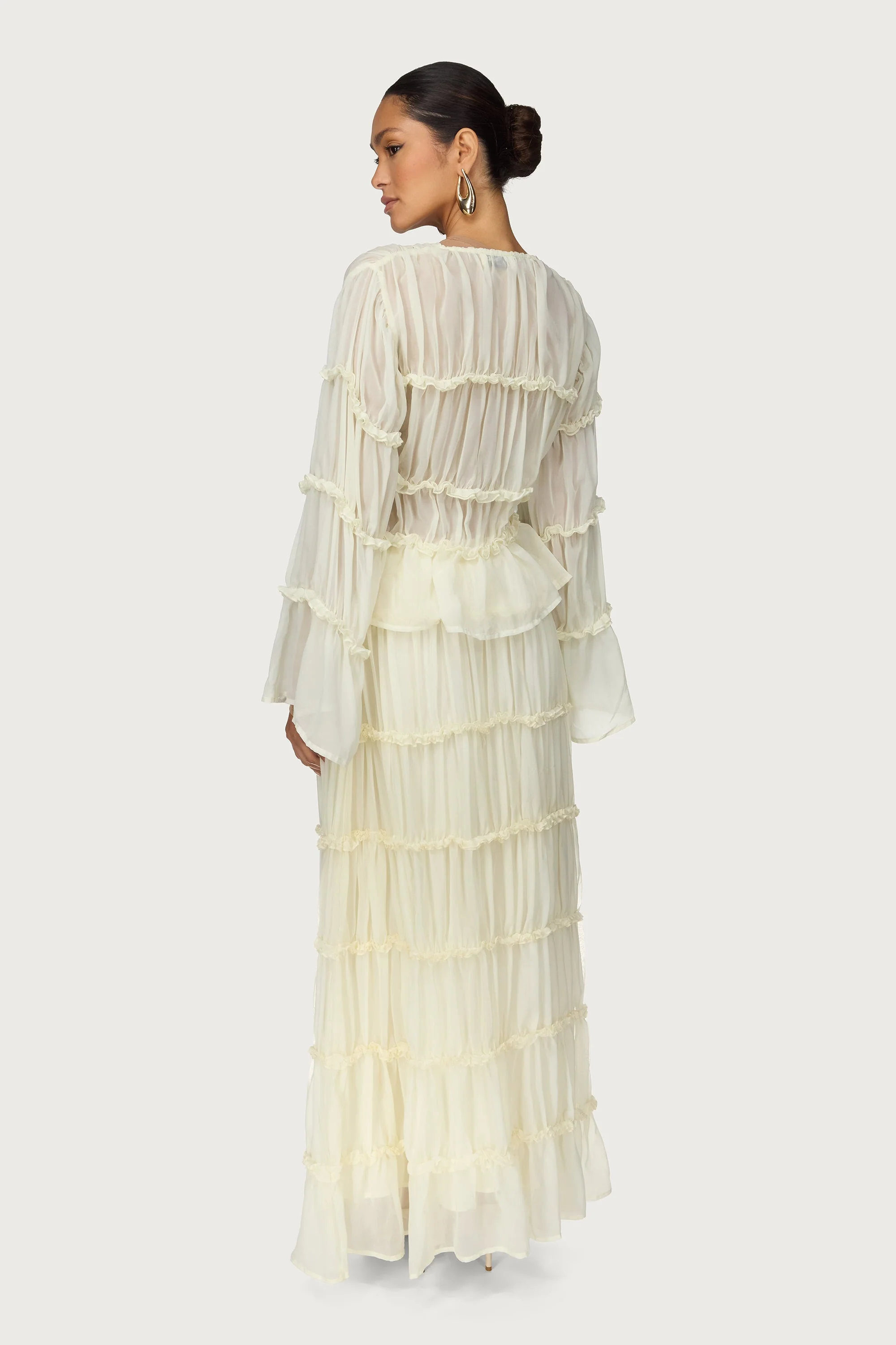 Tie Front Tiered Top - Off White - Image 6