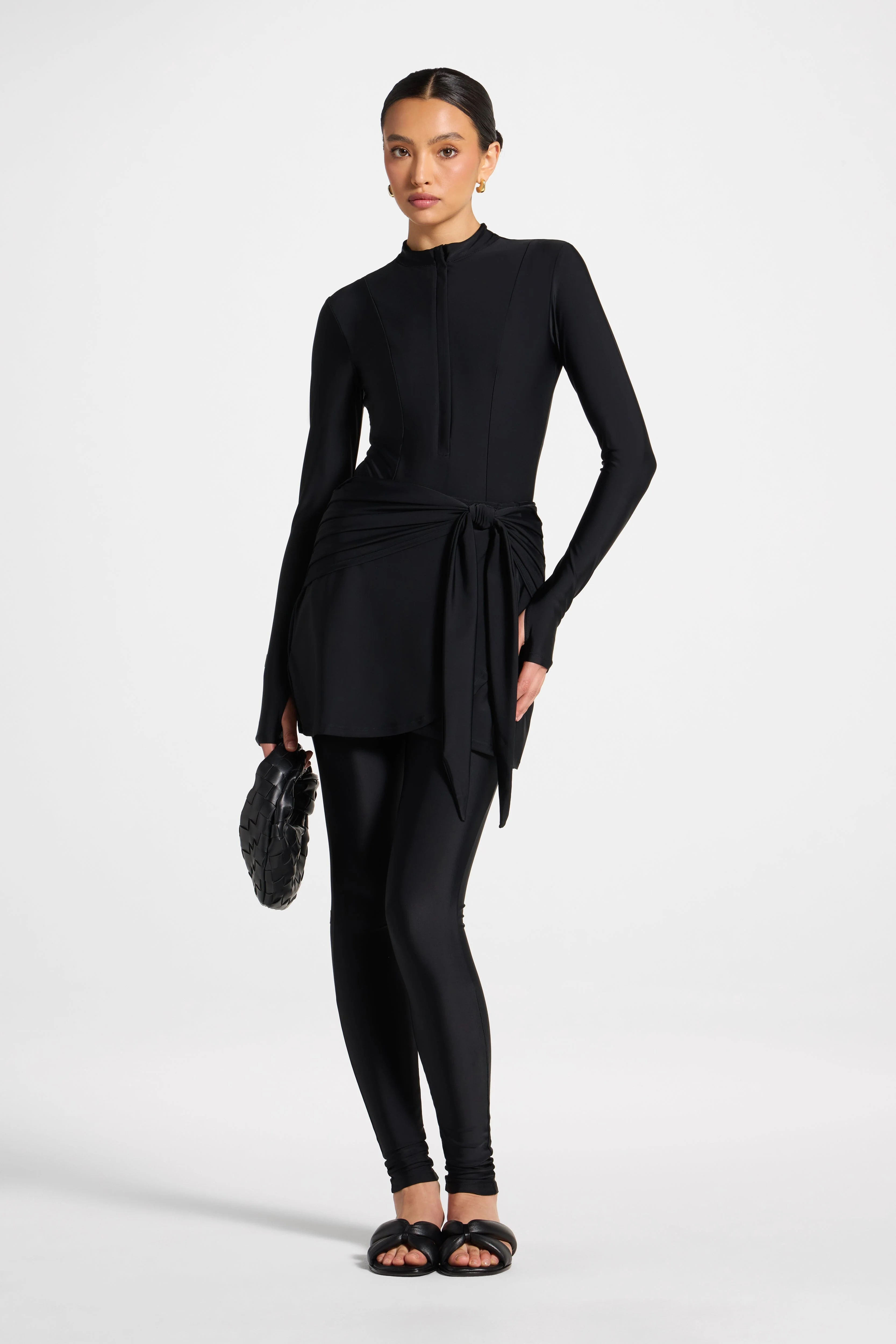 Tie Wrap Swim Skirt - Black - Image 2