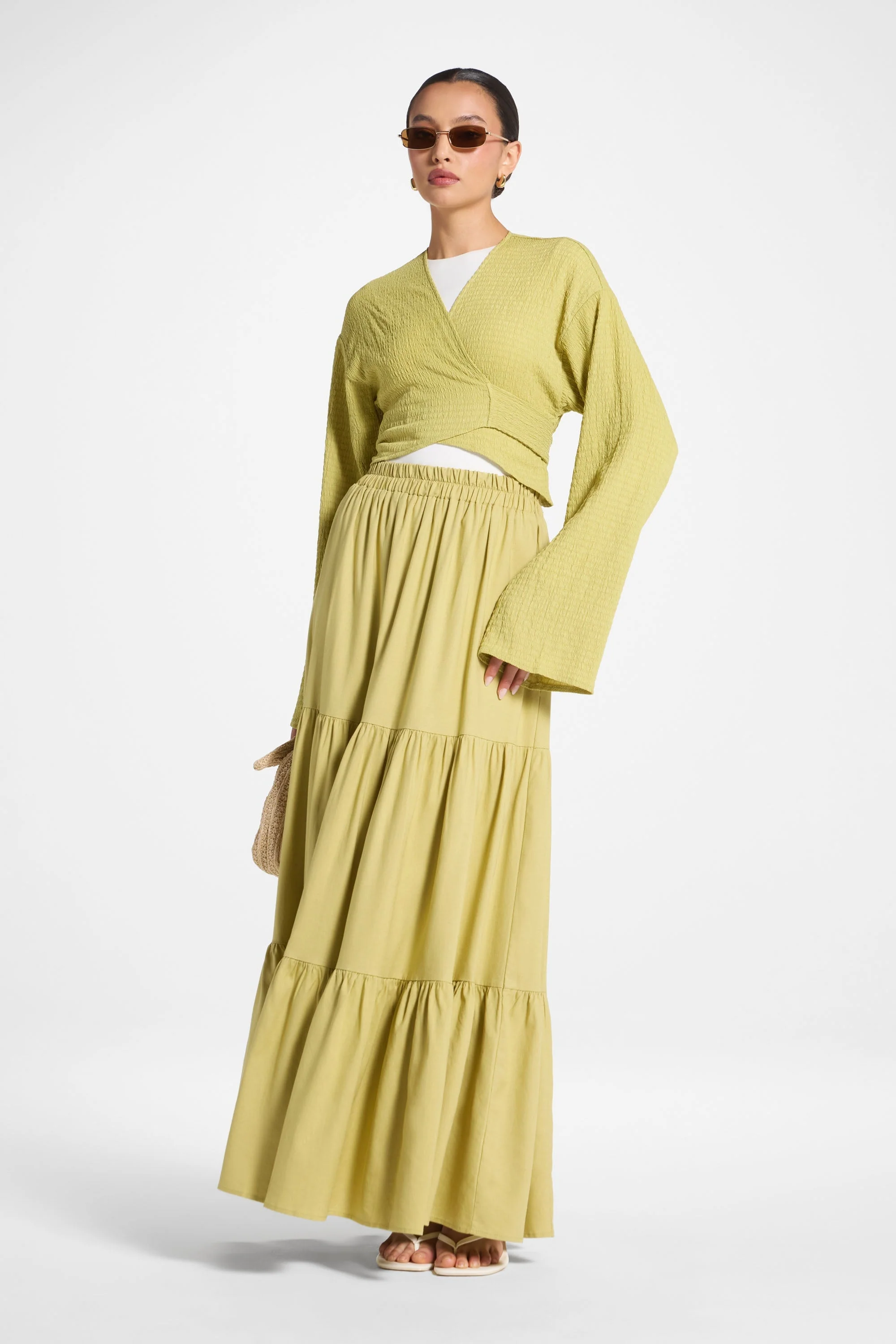 Tiered Linen Maxi Skirt - Citron - Image 3