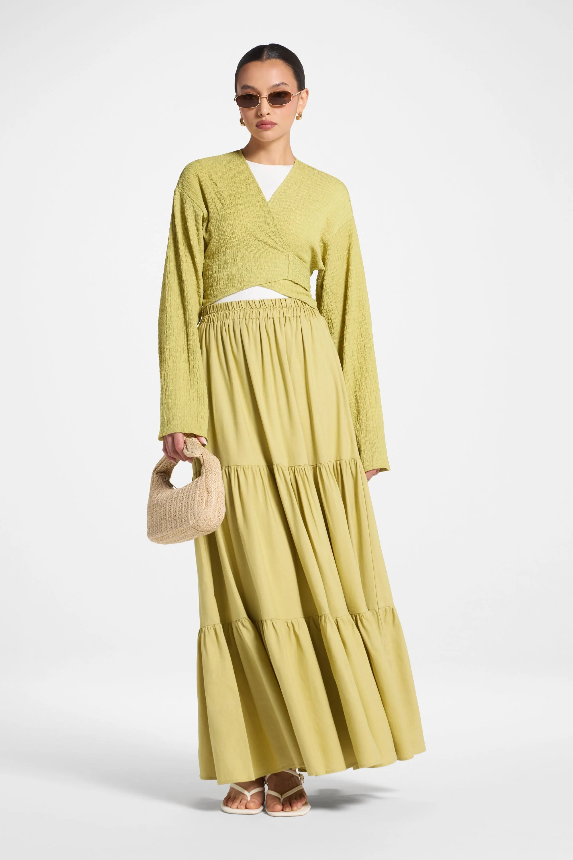 Wrap Tie Cardigan Top - Citron - Image 3