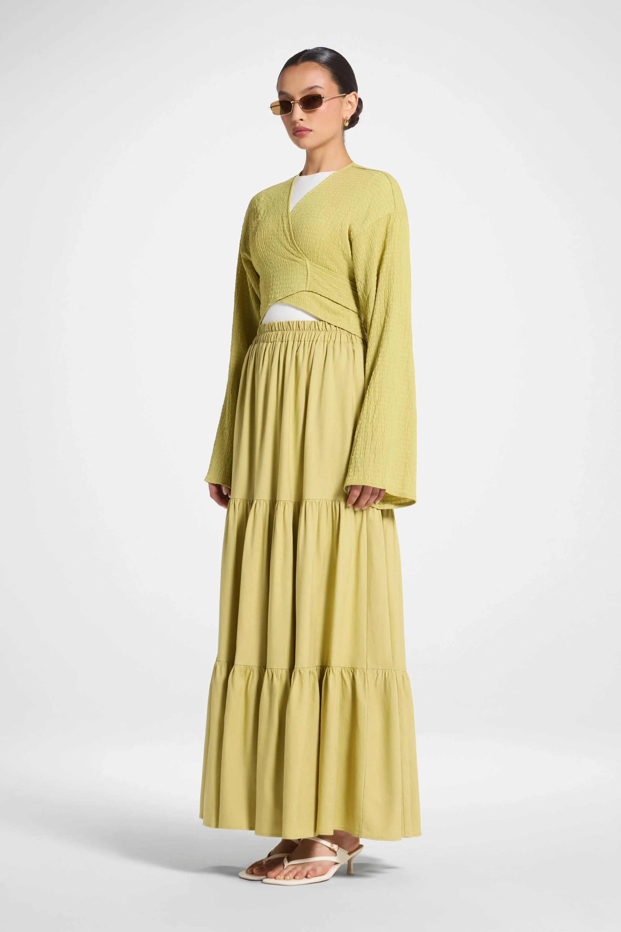 Wrap Tie Cardigan Top - Citron - Image 4