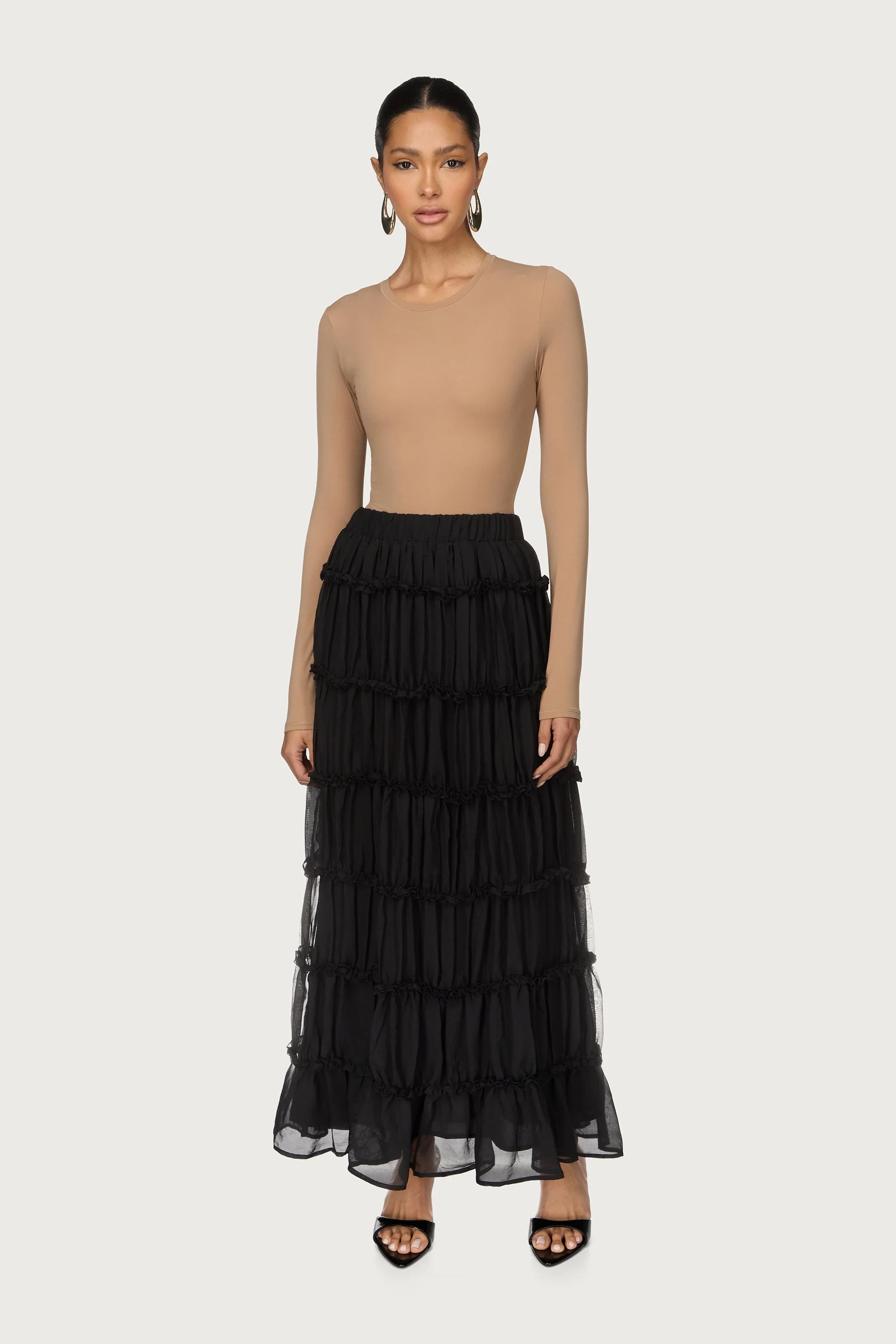 Tiered Maxi Skirt - Black - Image 2