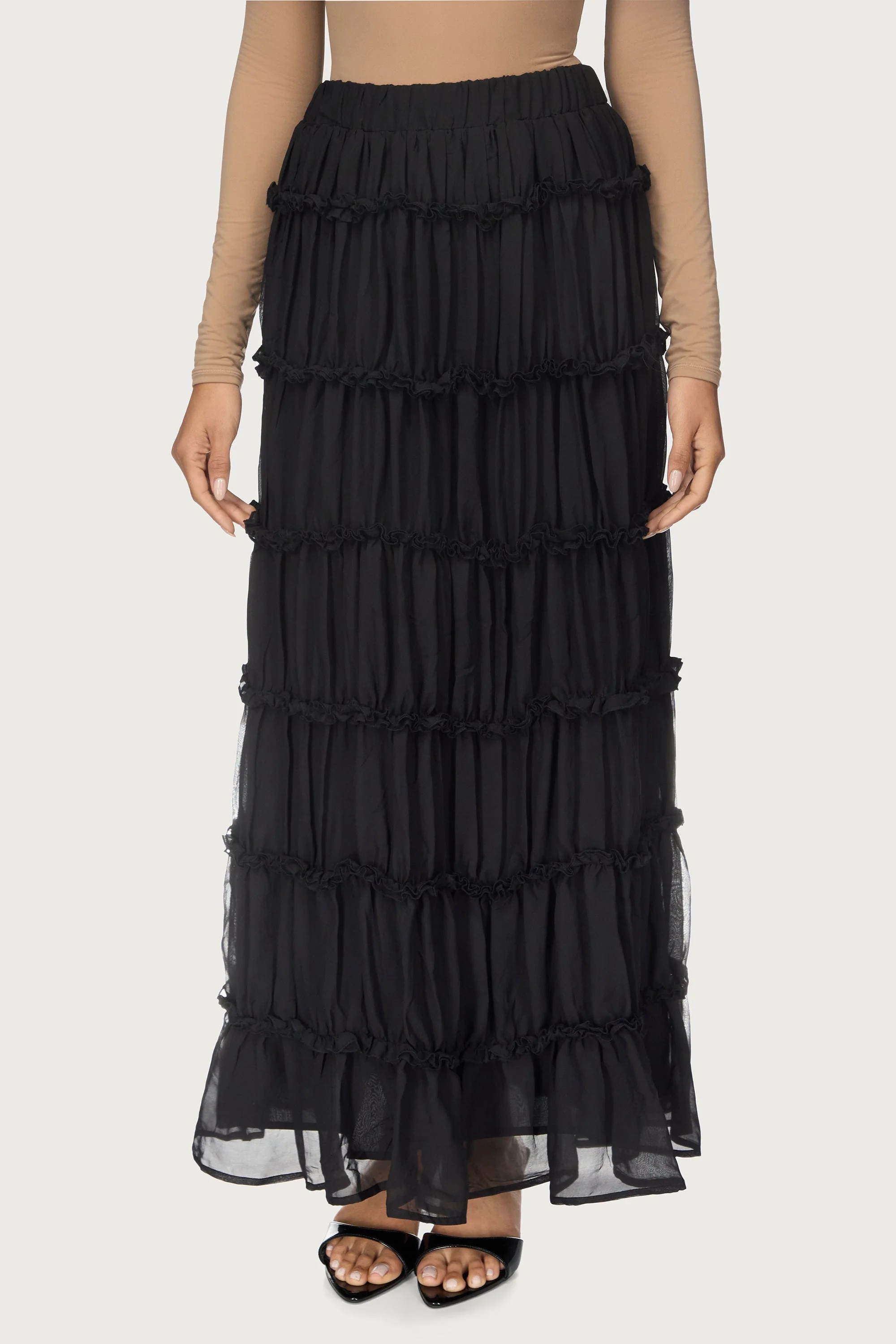 Tiered Maxi Skirt - Black - Image 3