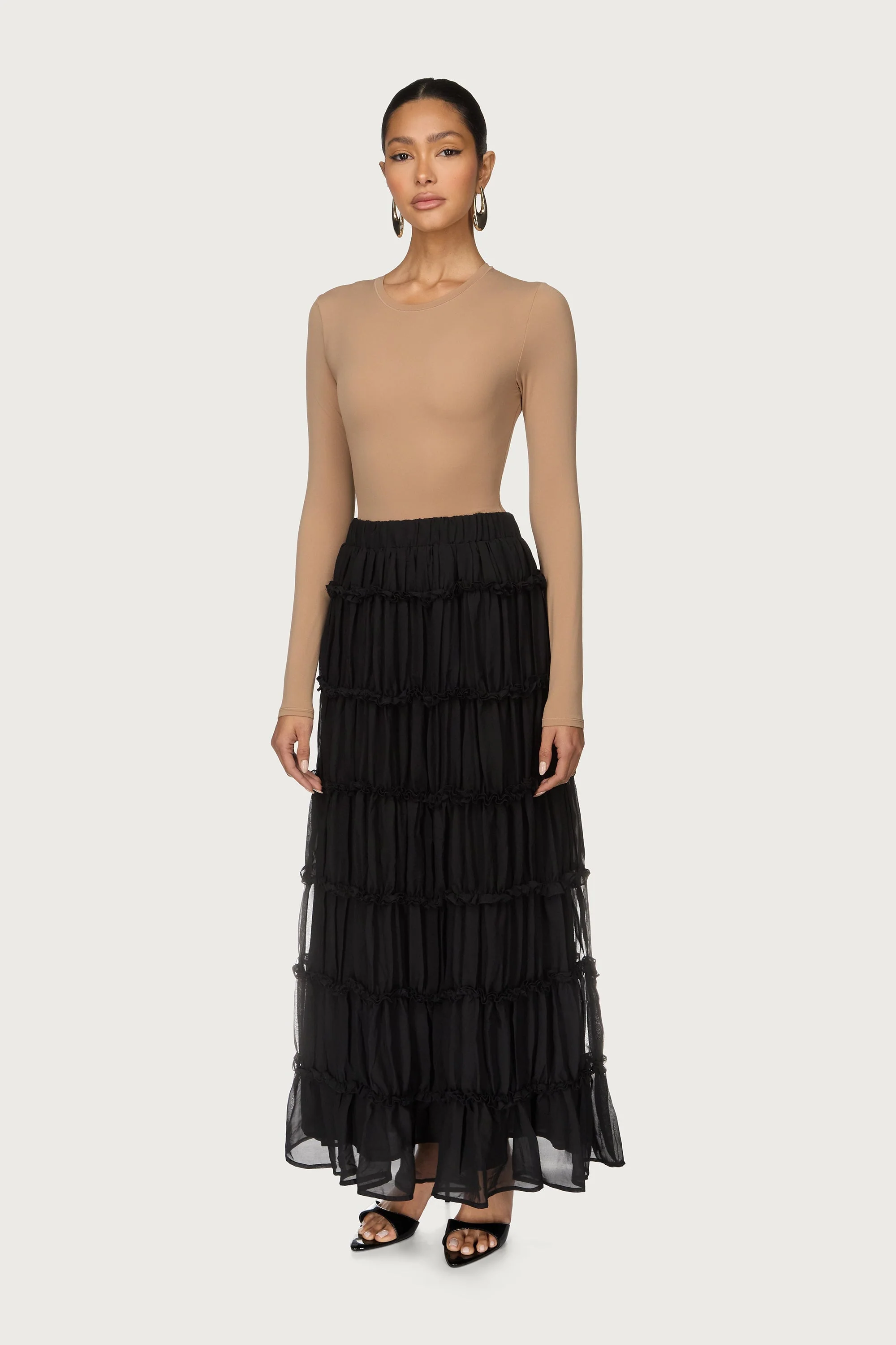 Tiered Maxi Skirt - Black - Image 4